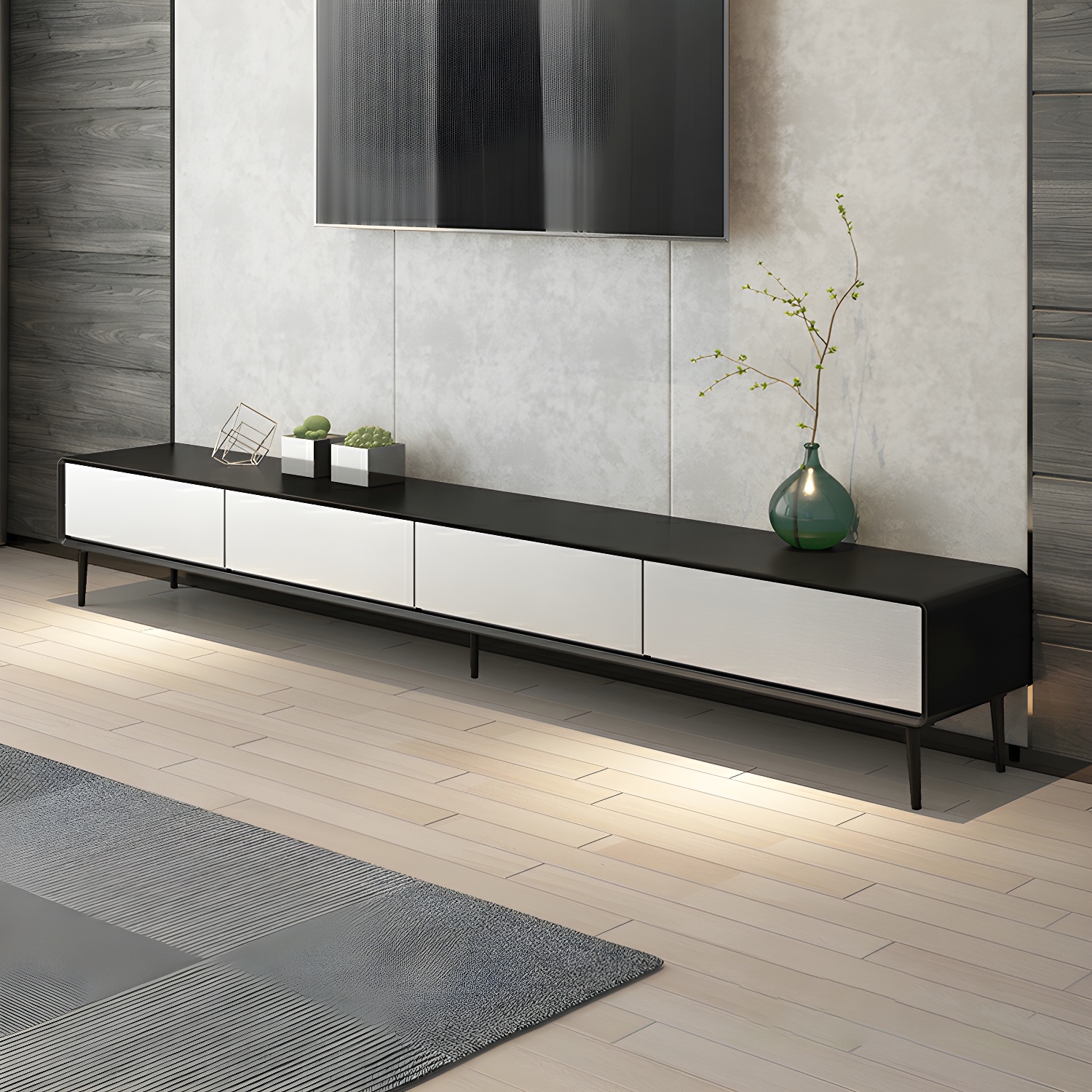 Modern Wooden Long and Low TV Stand with 4 Drawers, No Assembly Required, Dark Tone - image 3