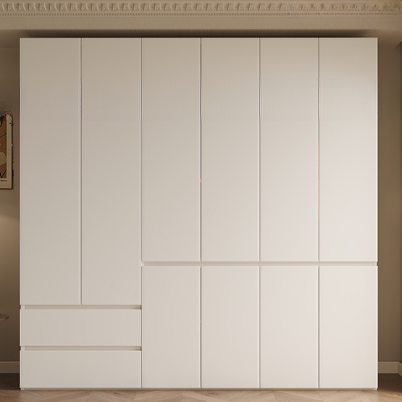 Beige Minimalist Manufactured Wood Cabinet Armoire with Soft Close Drawer, Soft Close Door, Interior Shelves, and Clothing Rod