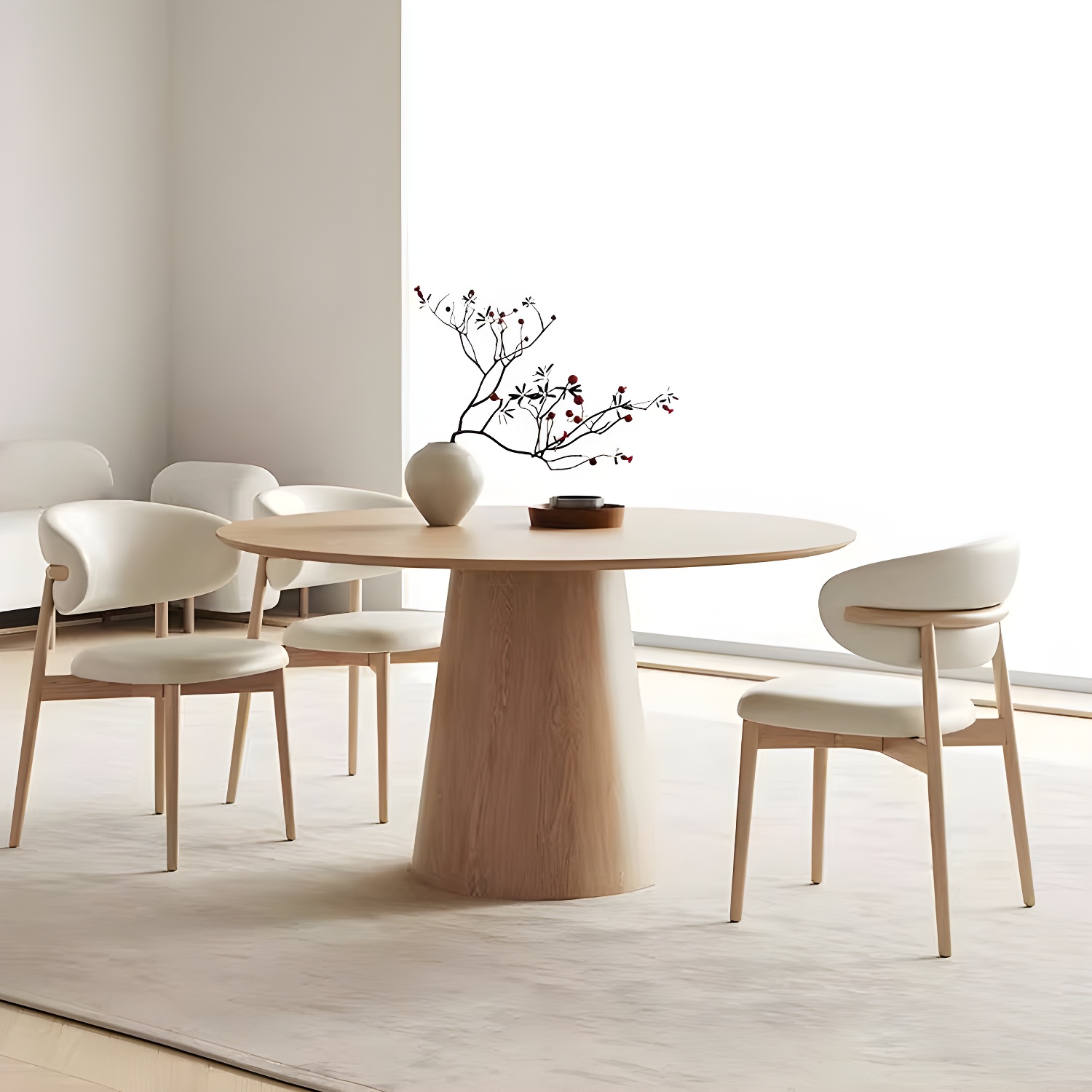 Solid Wood Round Top Dining Table Set with Cushioned Chair for Home - image 4