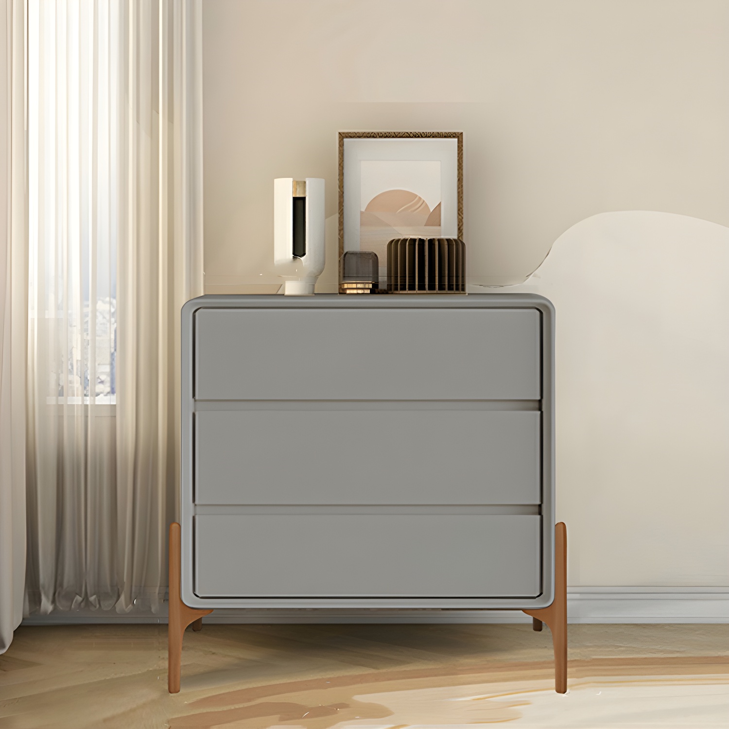 Modern Oak Wood And Leather Exterior Bachelor Chest with Soft-Close Drawers - Vertical Orientation - image 7