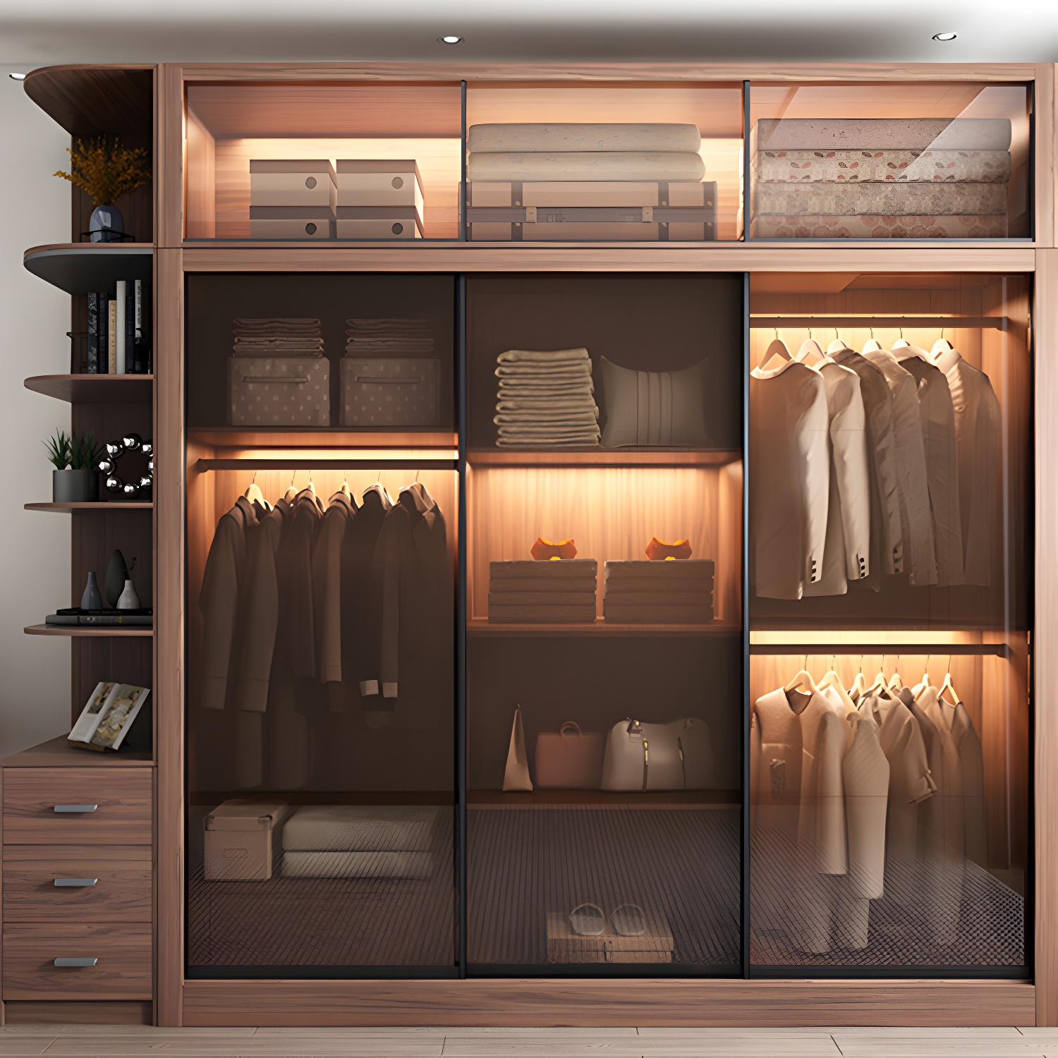 Brown Engineered Wood Wardrobe Armoire Modern Wardrobe Closet - image 15