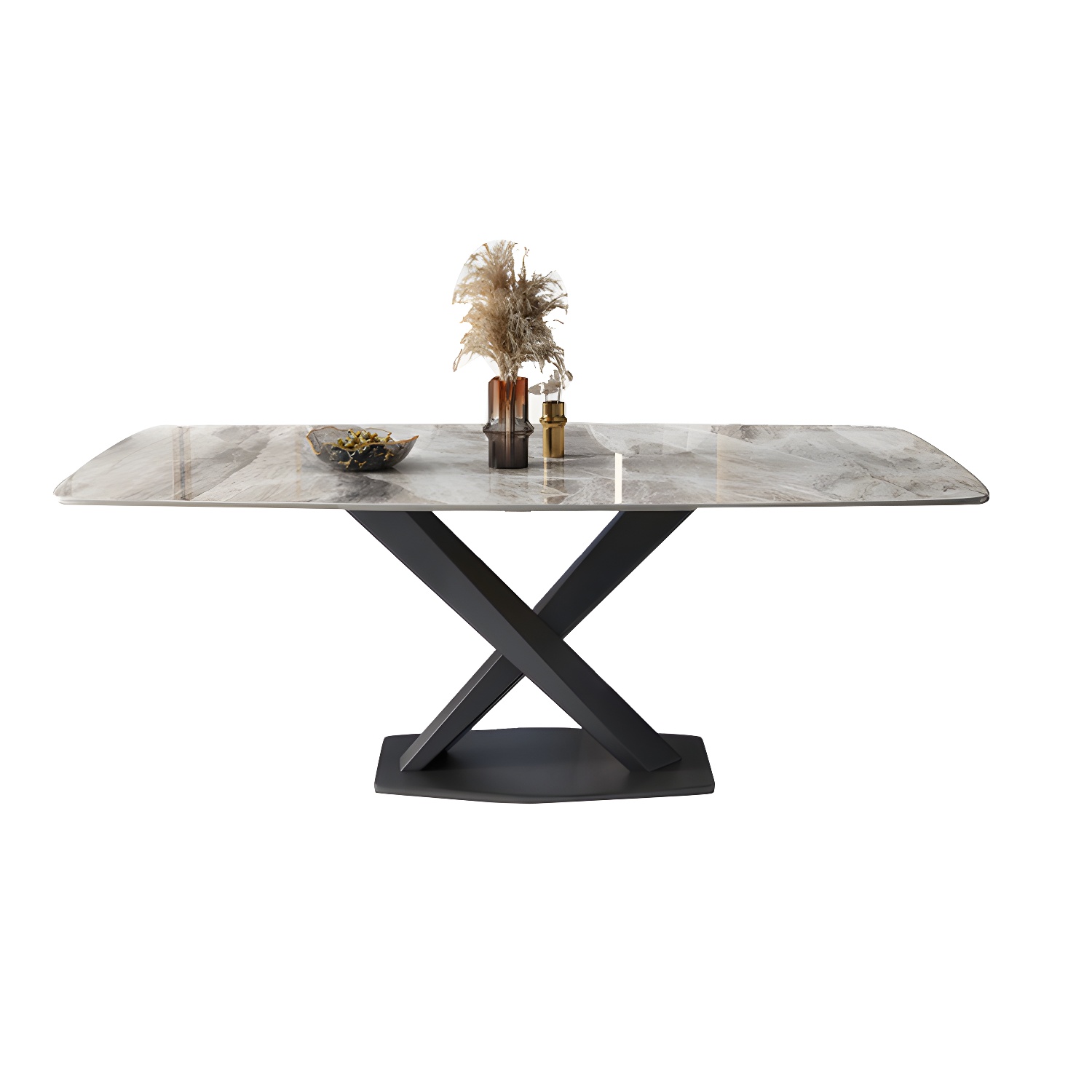 Modern 5/7-Piece Dining Set with Upholstered Chairs in Beige and Slate Table Top - image 5
