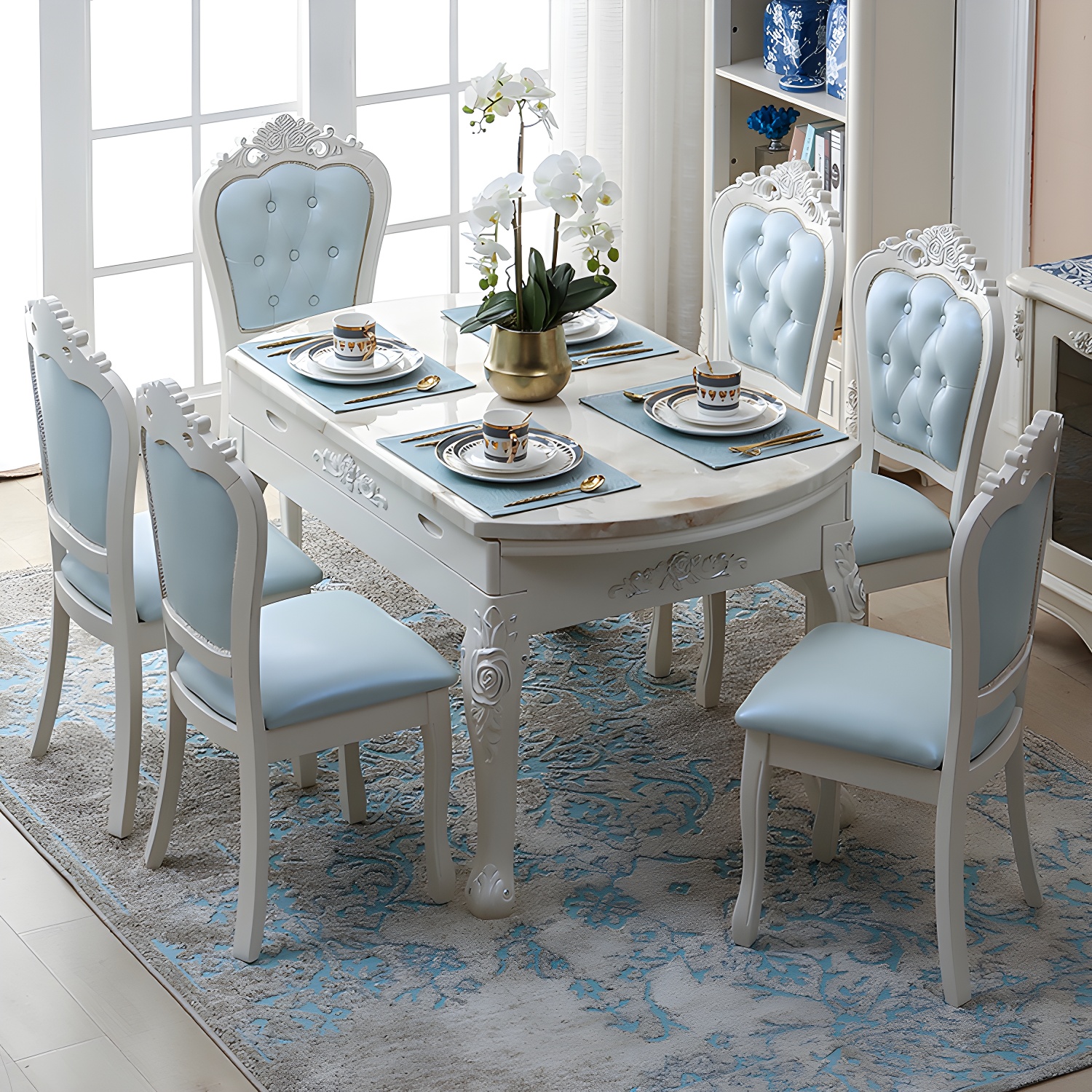 Victorian Dining Room Set Standard Height with Rectangle Top 4 Legs Base Dining Furniture - image 5