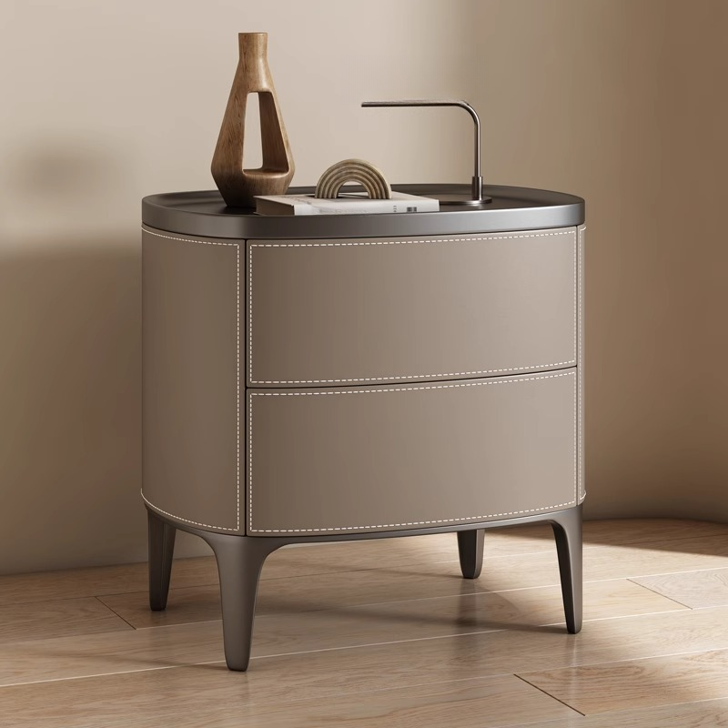 Contemporary 2 Tiers Drawer Storage Bedside Table with Real Wood Countertop - image 7