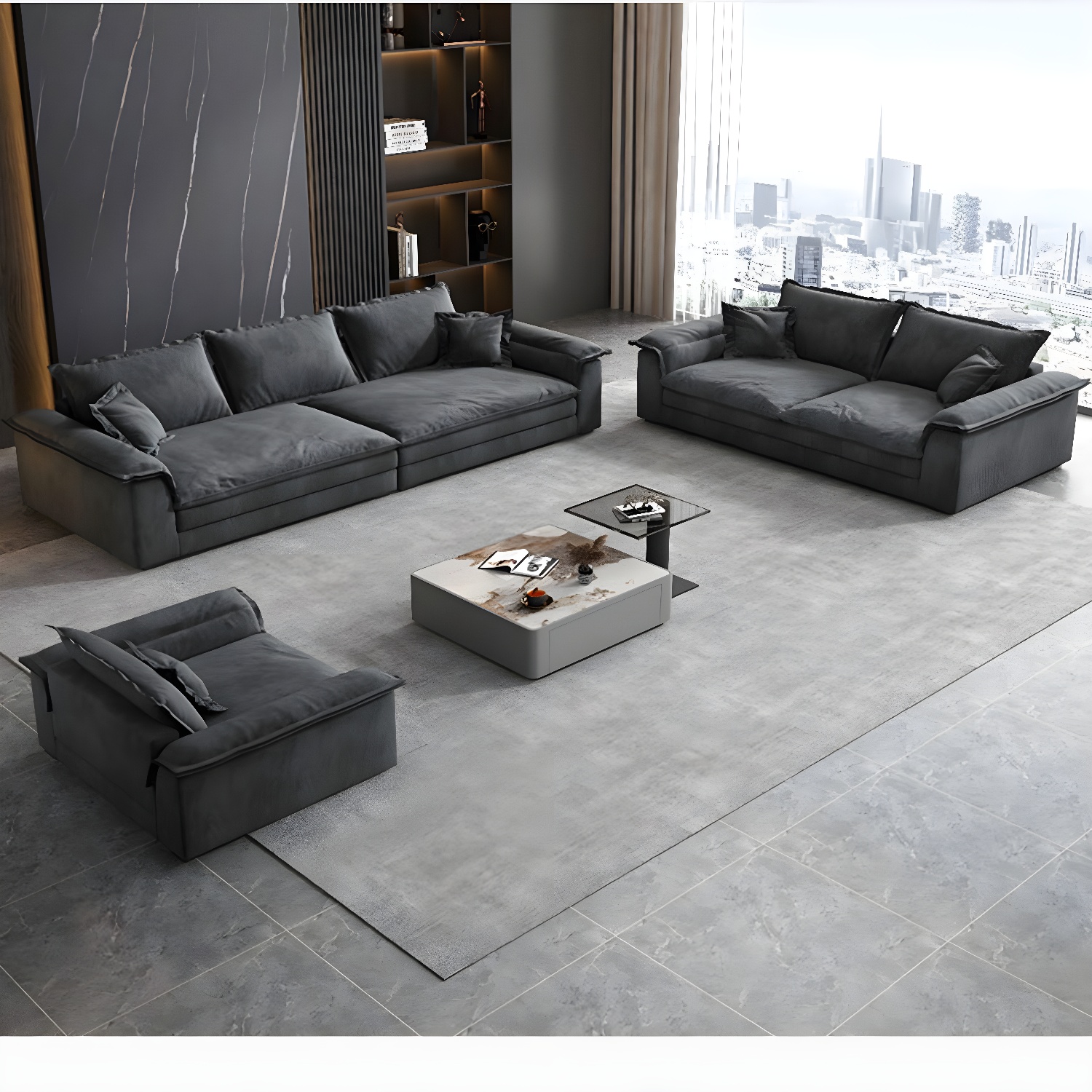 Modern Flared Arm Sofa with Water Resistant and Bolster Pillows - image 3