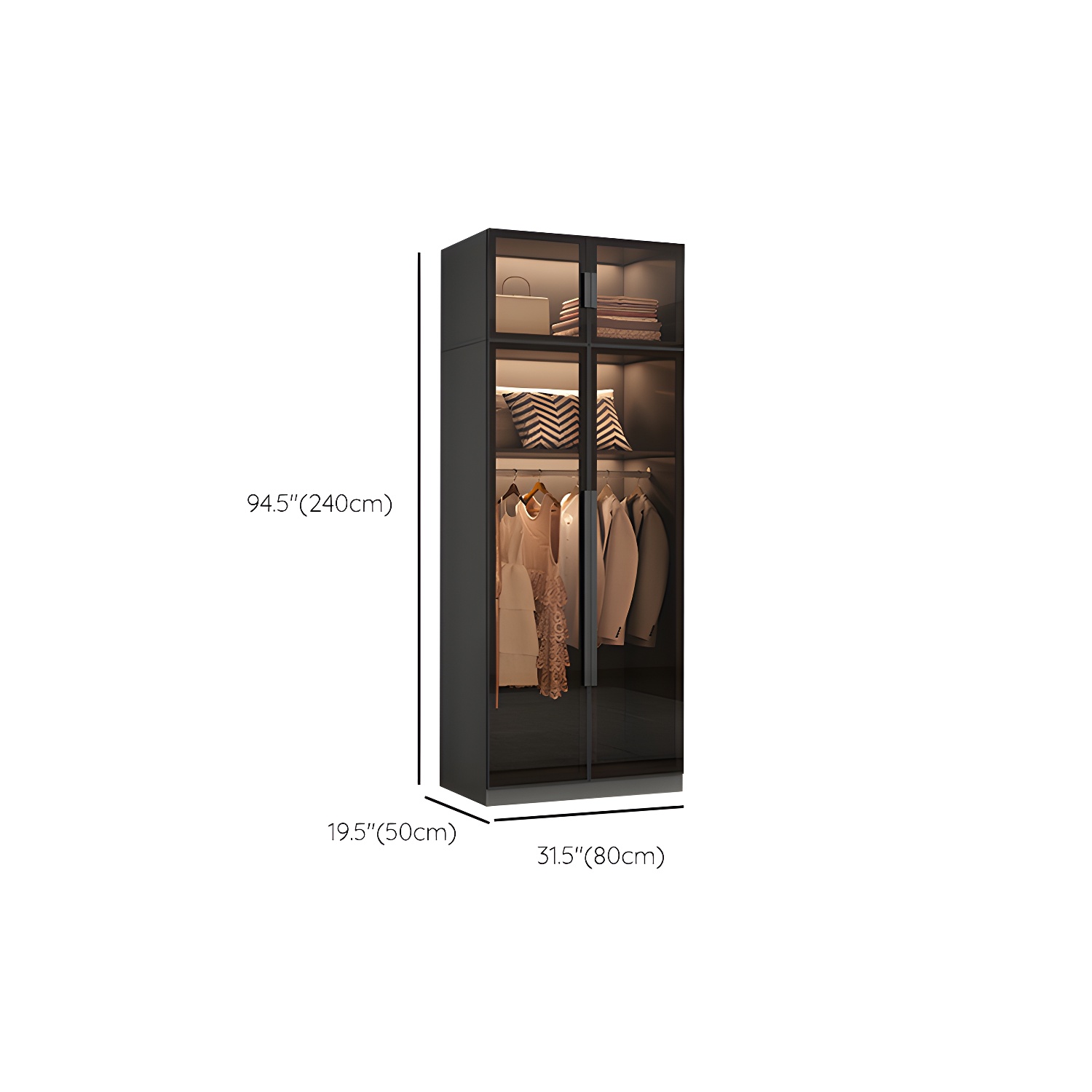 Modern Wooden Frame Wardrobe Freestanding Multifunctional Wardrobe Tempered Glass Doors - image 14