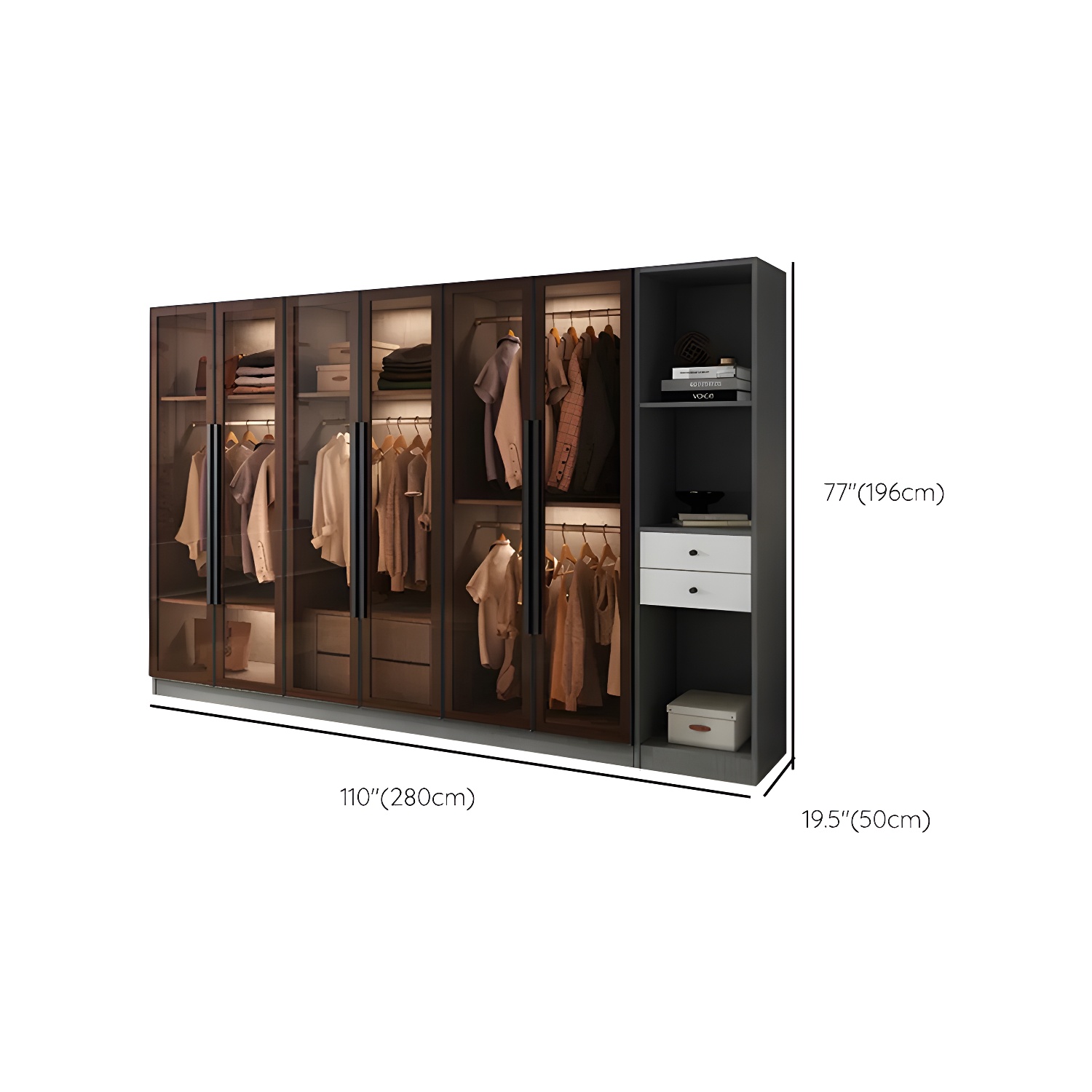 Modern Wardrobe Cabinet Glass and Engineered Wood Wardrobe Closet - image 24