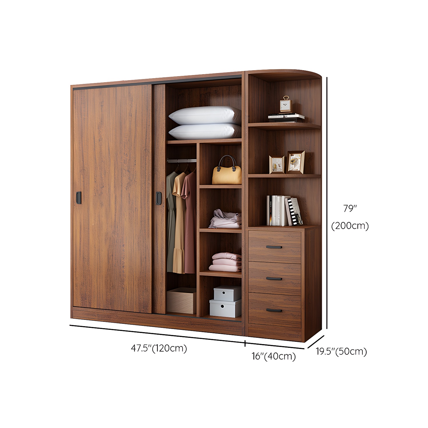 Solid Wood Frame Wardrobe Freestanding Wardrobe with Sliding Doors - image 19