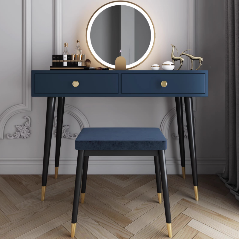 Modish Standard/Small Makeup Vanity with Solid+Engineered Wood Table Top and 3/2 Drawers