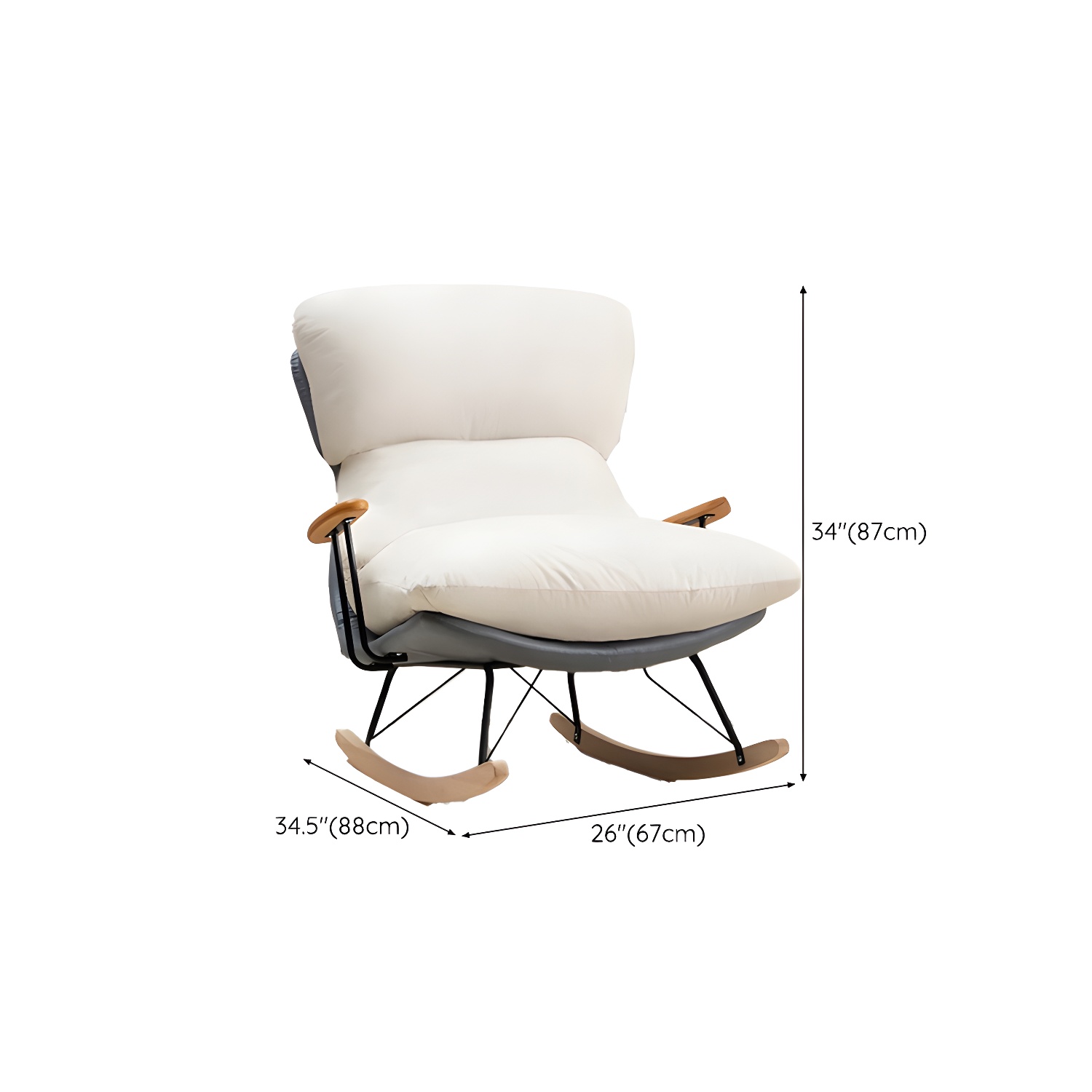 Scandinavian Indoor Upholstered Rocking Chair with Track Arms and Natural Wood Legs - image 17