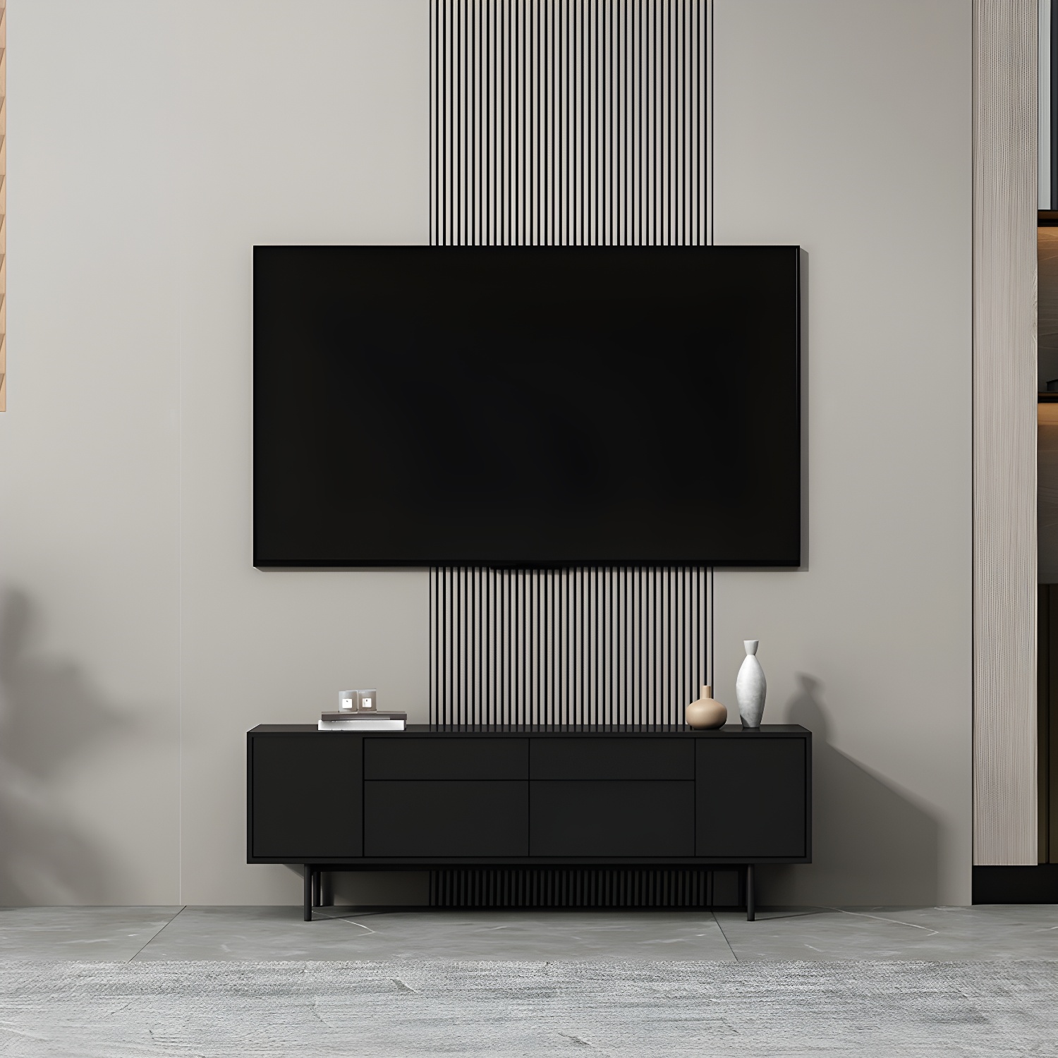Industrial Enclosed Storage TV Stand Wooden Rectangle TV Cabinet with Splayed Legs