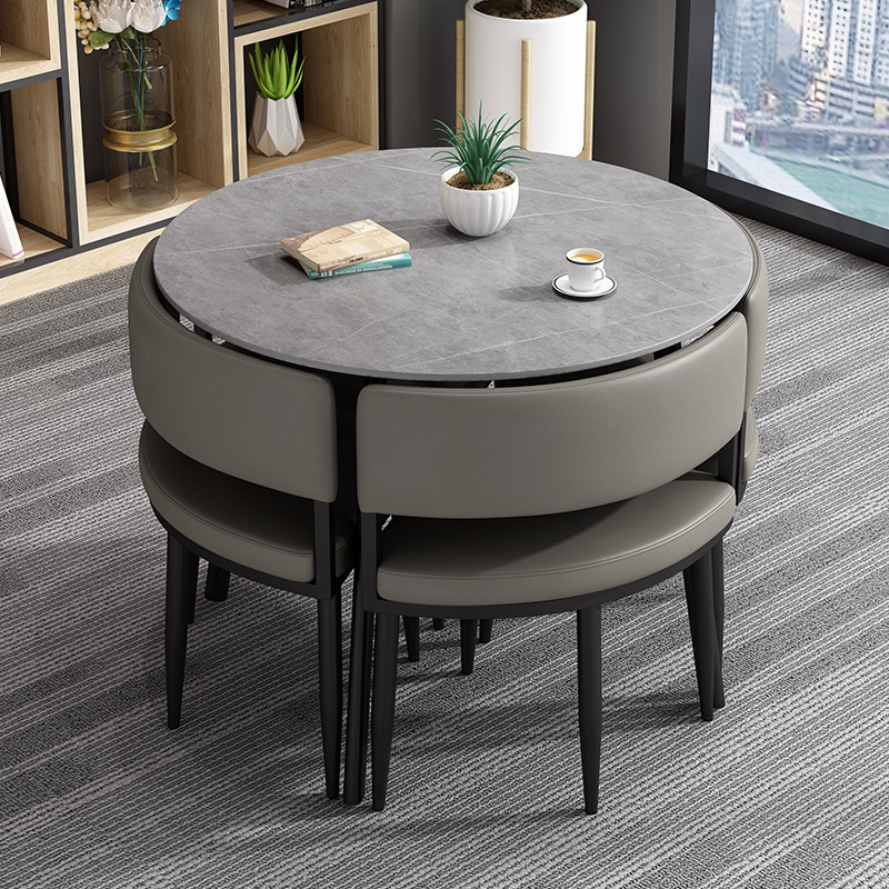Circular Dining Table Set with a Slate Tabletop in White/Gray/Coal, Back and Cushion Chair for Dining Table for 4 in a Simple Style - image 27
