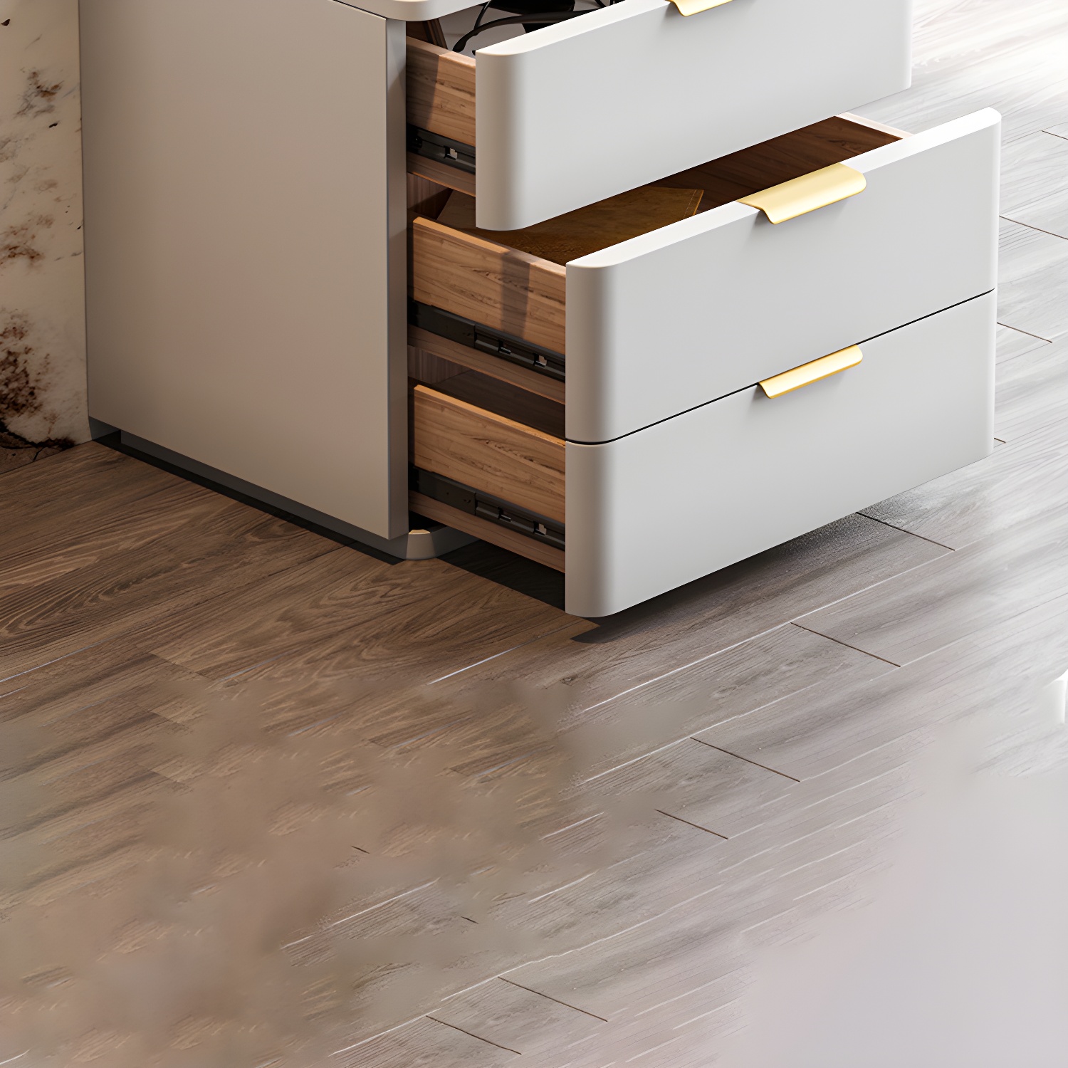 Contemporary Accent Table Nightstand Leather Nightstand with 3 Drawers - image 17