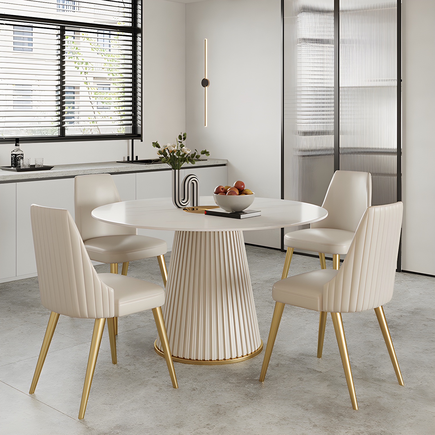 Modern Pedestal Table Steel Base Round Dining Table for Home Kitchen - image 11