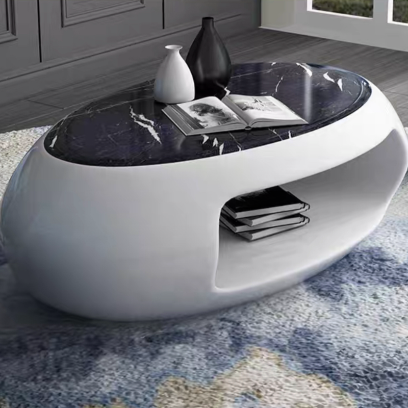 Simple Ink Oval/Rounded Hardened Glass Single Accent Table with Container & Abstract Base - image 10