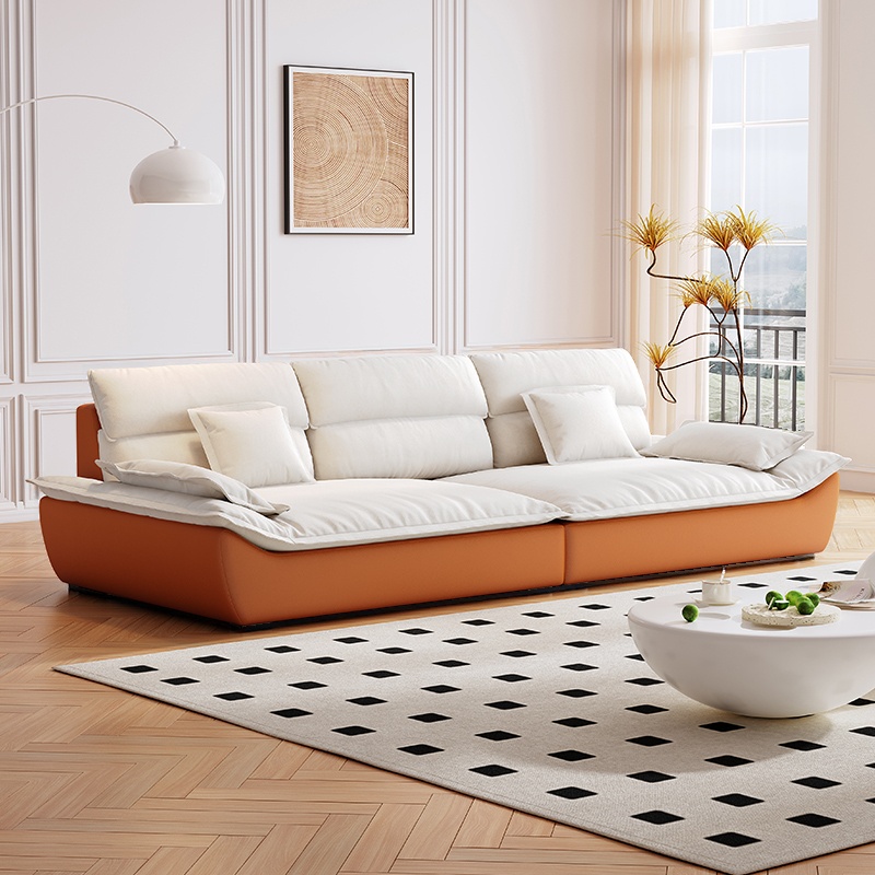 Contemporary Scratch-tolerant Solid Color Standard Sofa in Dark Gray/White/Light Blue, Seats 5 with 2 Pillows - image 11