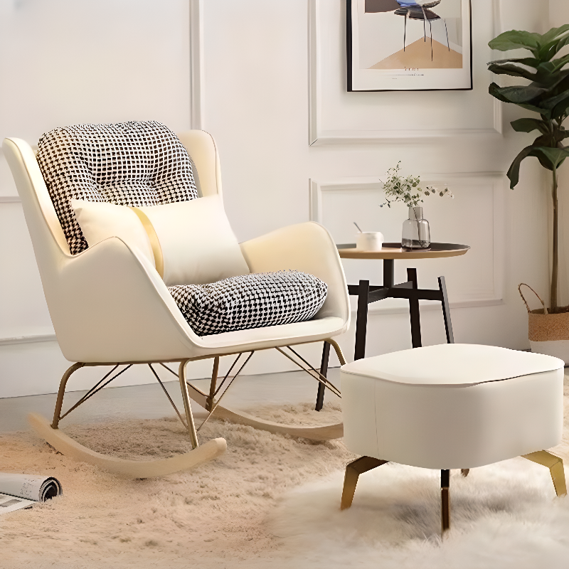 2 Piece Set Simplistic Lime Green/Auburn/Apricot Color Scratch-defiant Upholstered Rocking Accent Chair with Track Arm & Footstool - image 8