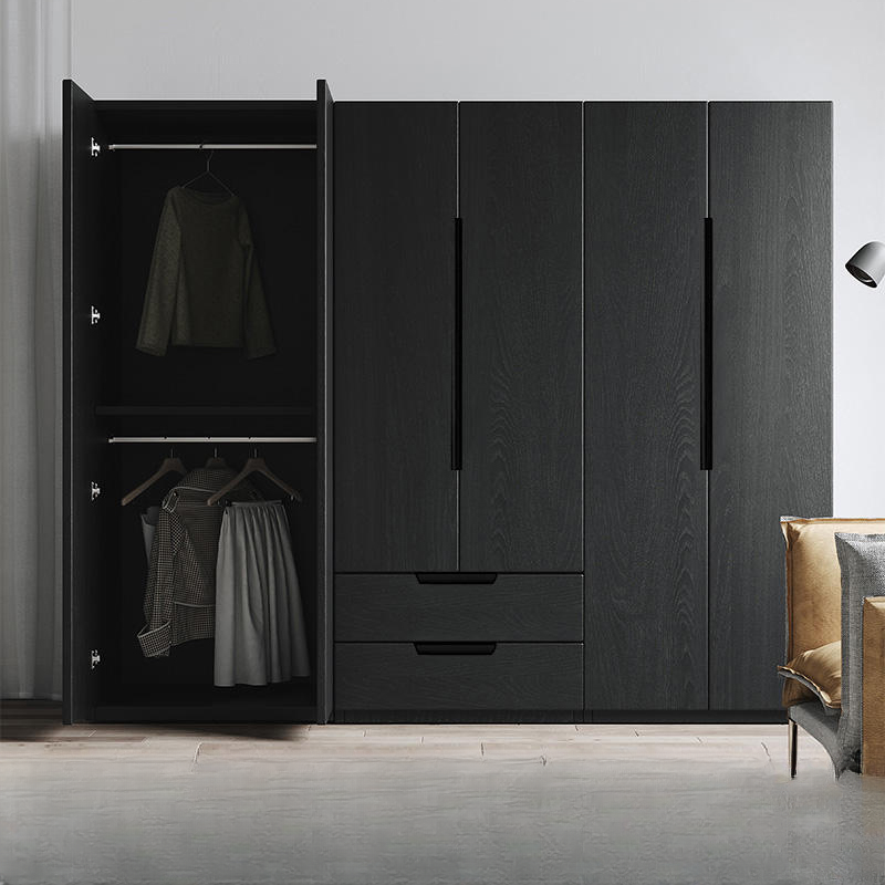 Ink Trendy Timber Wardrobe Armoire with Soft Close Drawer and Door, Interior Shelves, Clothing Rod
