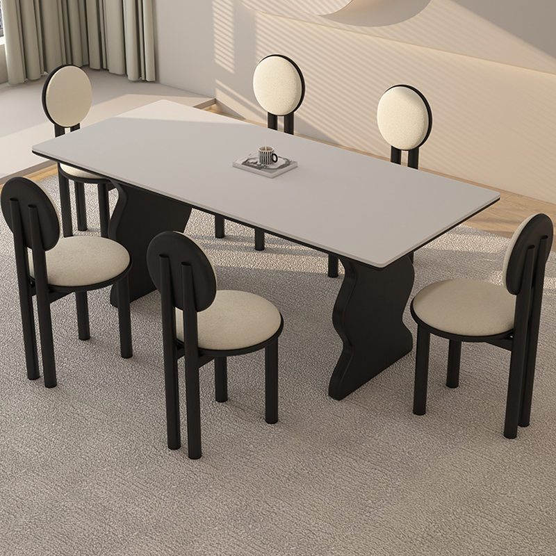 Dining Table Set with Rectangular Shape, Two-sided Pedestal, Fixed Table, Padded Chair with Back, 5-piece in White - image 3