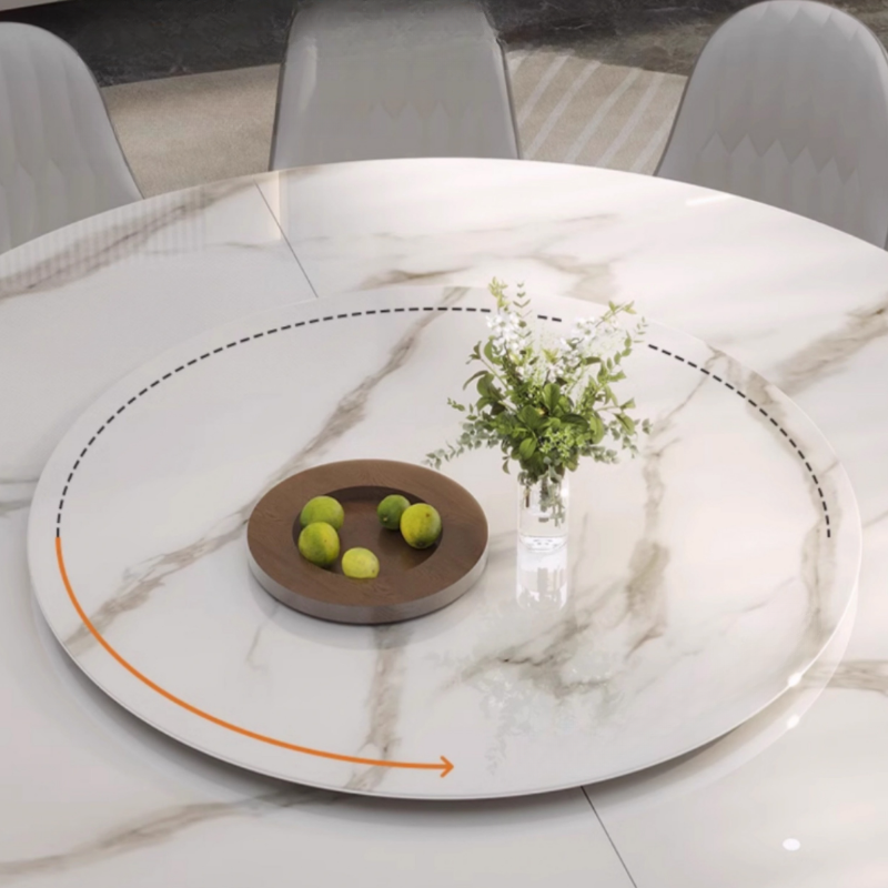 Minimalist Rounded Dining Table Set with Stump Base and Enclosed Back in White, Rotatable - image 4