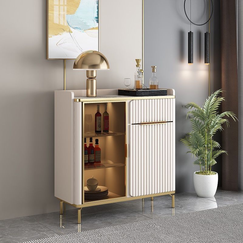 Floor Server/Buffet Table in Slab for Living Room with Glass Doors and Slate Countertop in a Luxurious Style