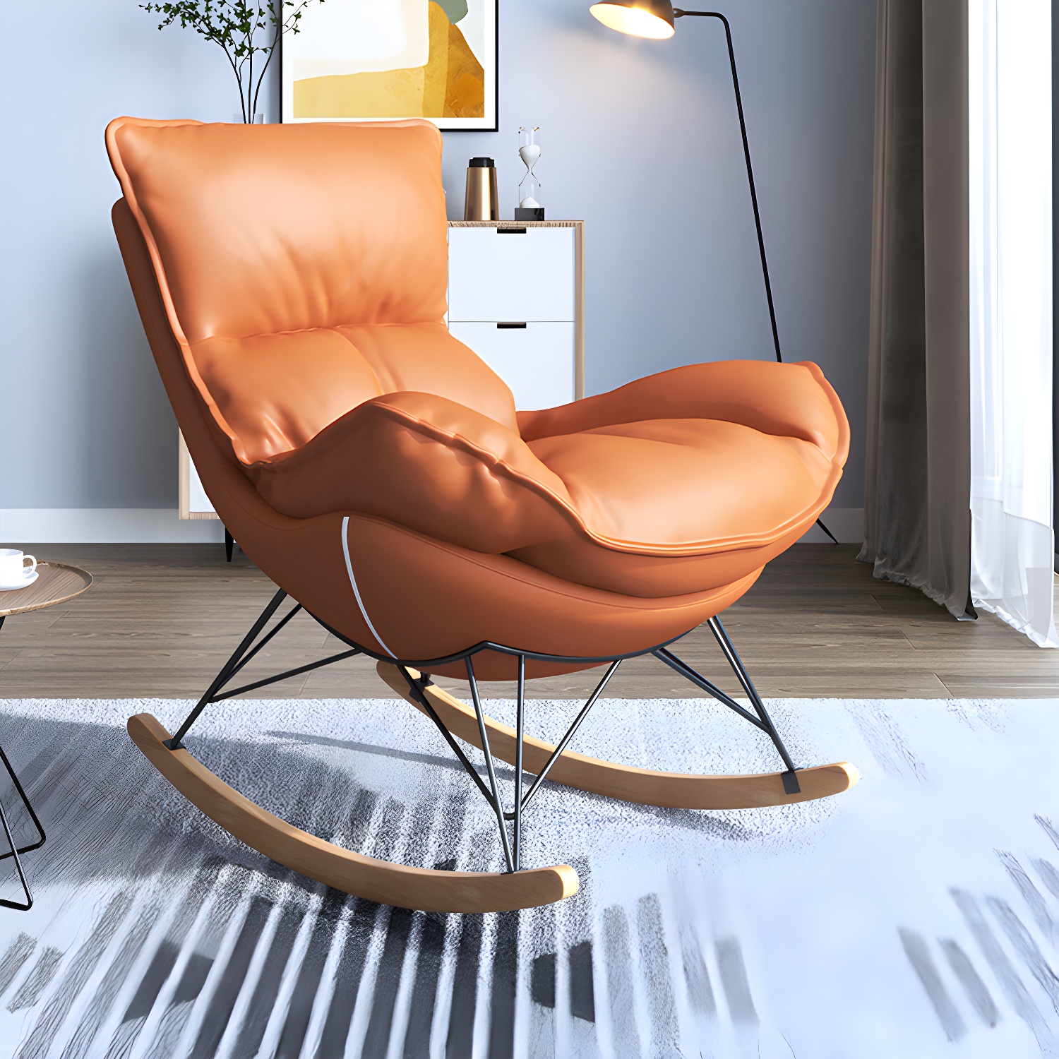 Contemporary Rocking Accent Chair Antique Finish Rocking Chair with Ottoman - image 18
