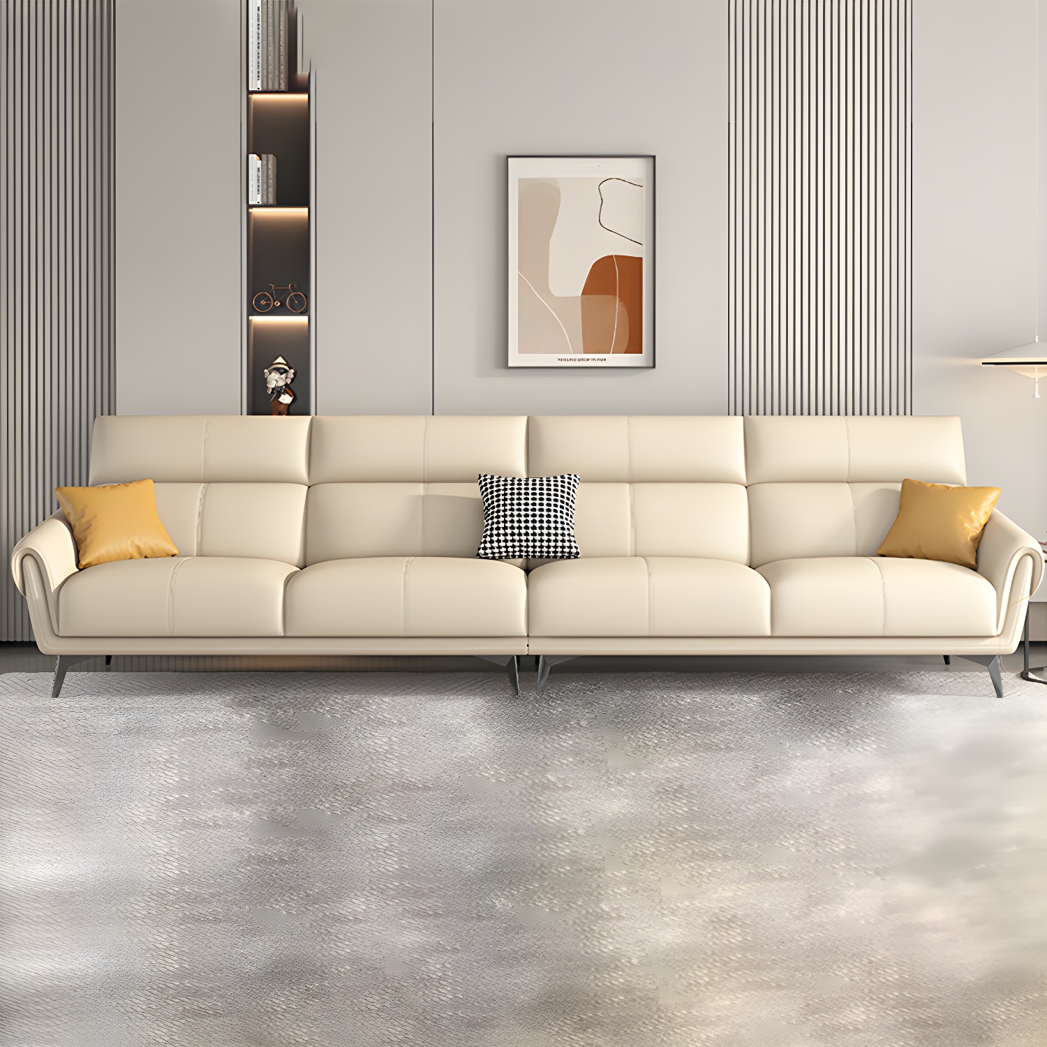 Faux Leather Flared Arm Sofa in Beige of 37.4" H with Cushions