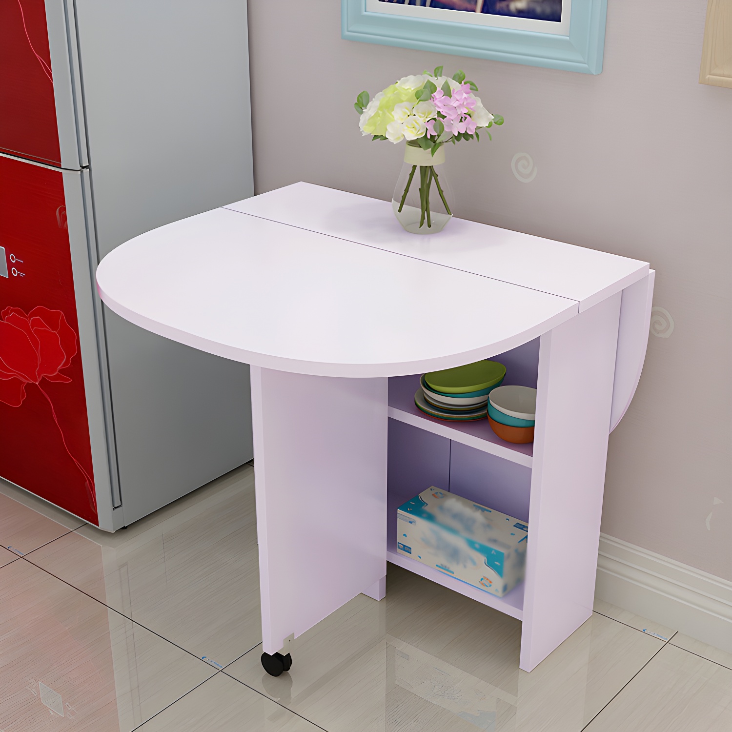 Solid Wood Mid-Century Modern Table Oval Solid Wood Top Table with Drop Leaf - image 7