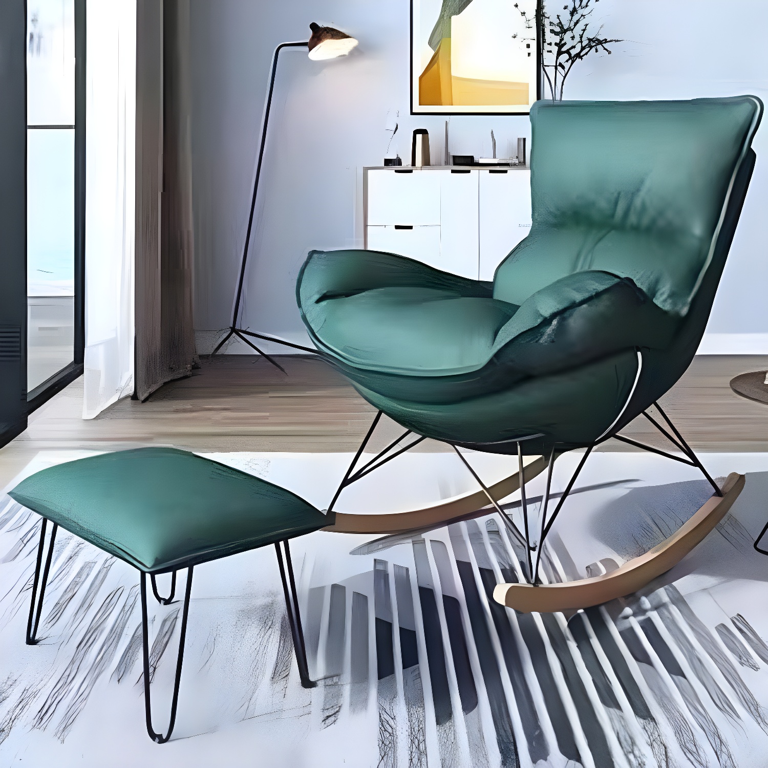Contemporary Rocking Chair Solid Wood Rocker Chair with Removable Cushions