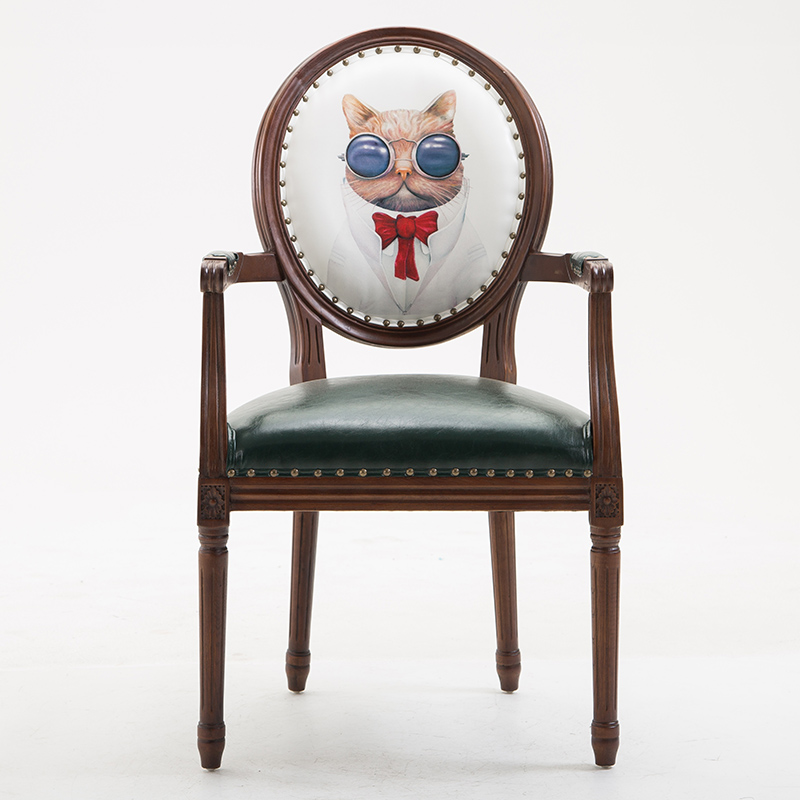 French Sturdy King Louis Back Upholstered Arm Chair/Side Chair with Nailhead Accent, Foot Pads and Weathered Wood Base - image 6