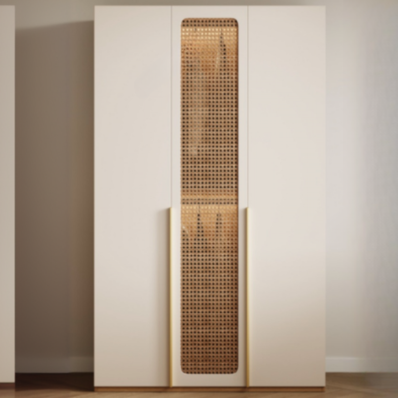 Cocoa Minimalist Manufactured Wood Wardrobe Closet with Soft Close Drawer, Soft Close Door, Interior Shelves, and Clothing Rod