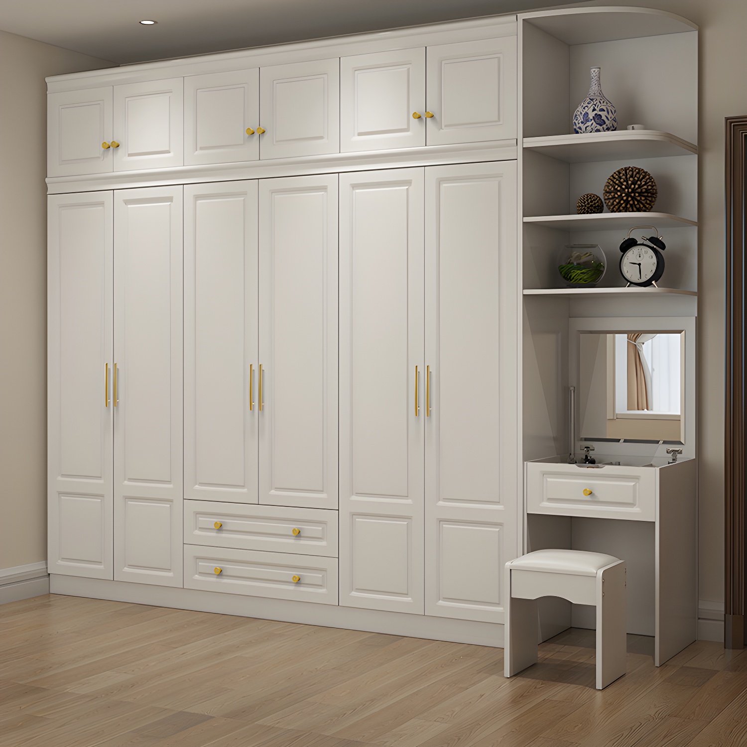 Modern Style Wooden Wardrobe White Colour Soft Close Drawer Wardrobe Closet