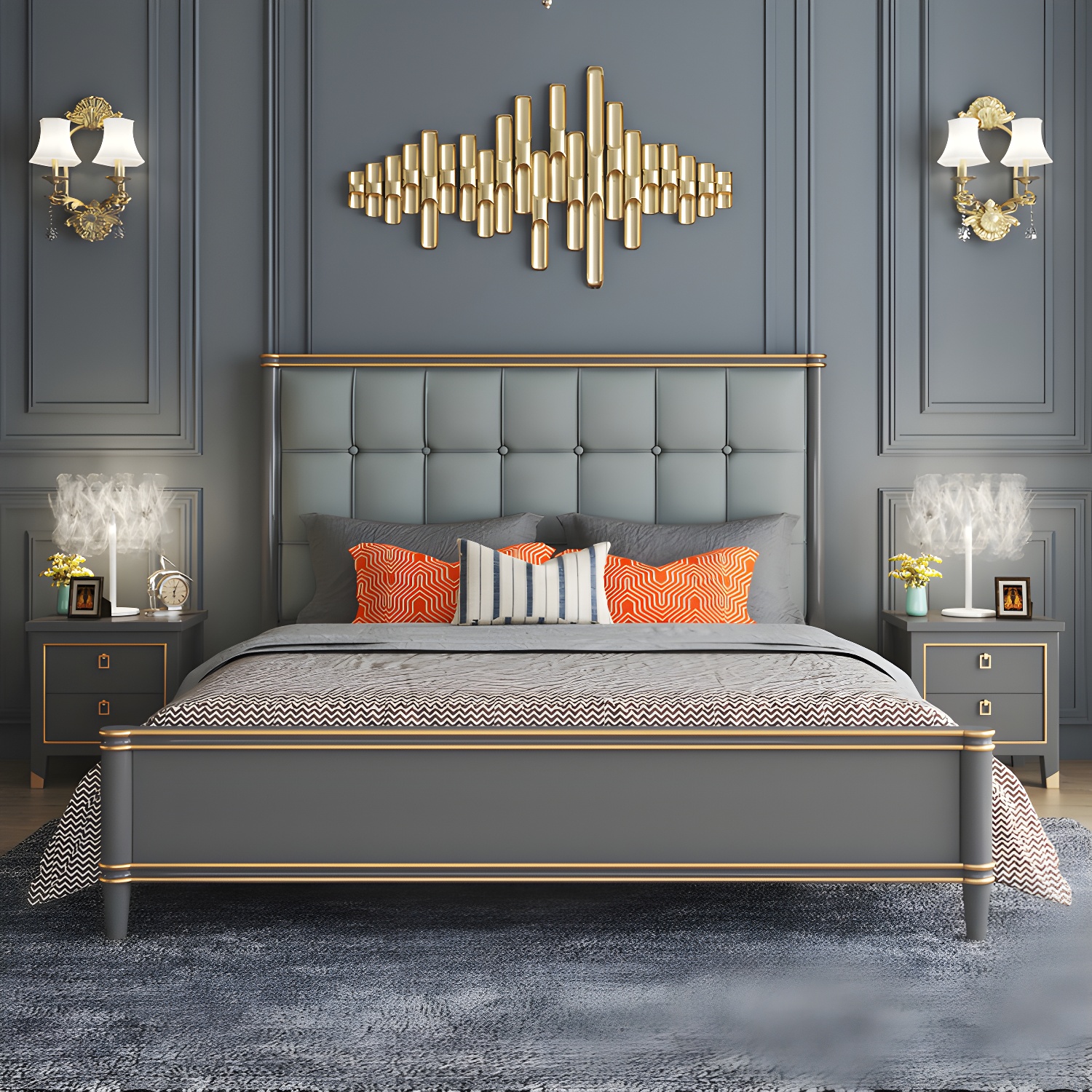 Modern Standard Bed with Tufted Upholstered Headboard and Soild Wood Legs - image 6
