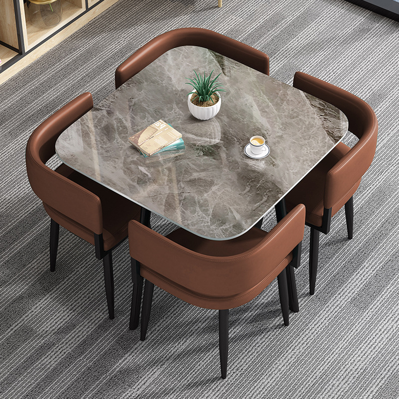 Circular Dining Table Set with a Slate Tabletop in White/Gray/Coal, Back and Cushion Chair for Dining Table for 4 in a Simple Style - image 3