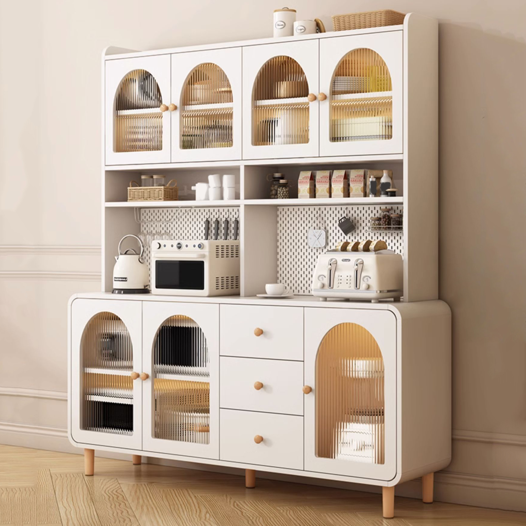 Scandinavian Wood Sideboard Cabinet with Adjustable Shelves and Glass Doors - 40cm Width - image 3
