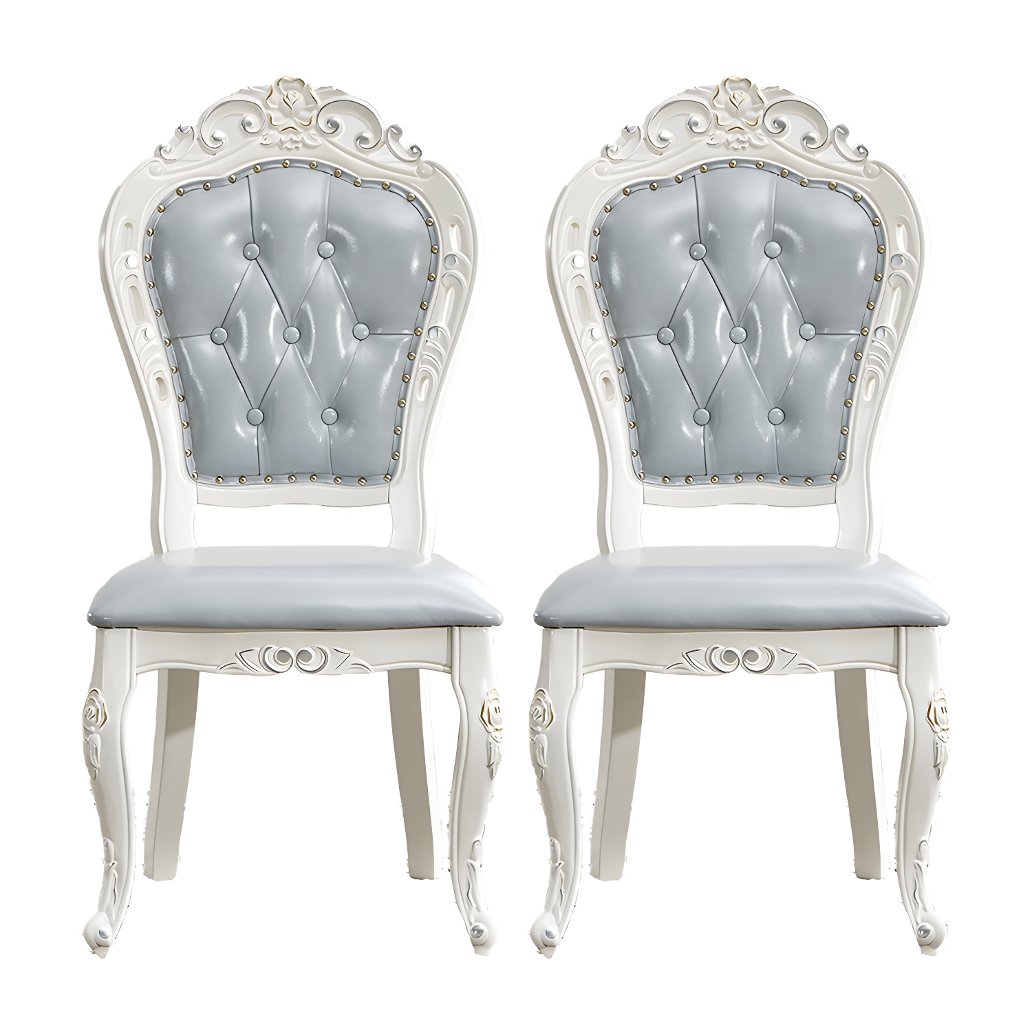 Victorian Rubberwood King Louis Back Chair Matte Finish Leather Dining Chair (Set of 2) - image 4