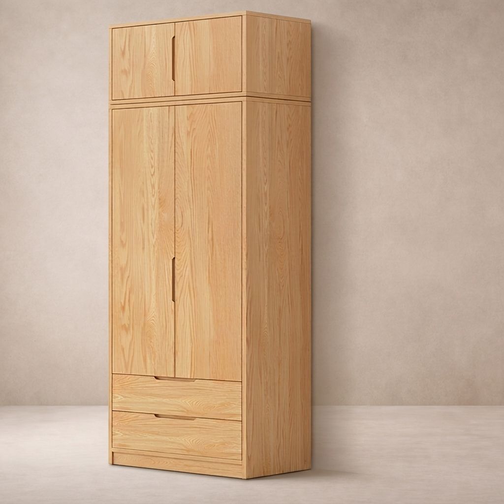 Modern Natural Wood Wardrobe Armoire with Sliding Doors, Drawers, and Shelves - image 68