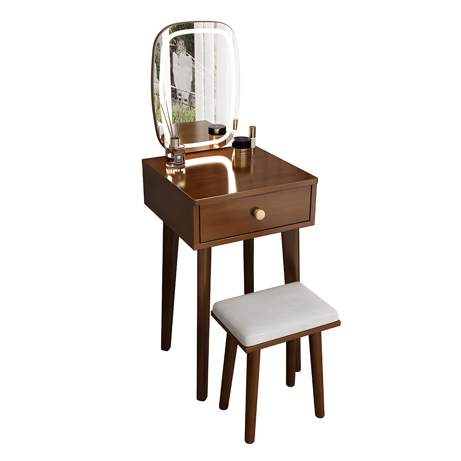 Traditional Bedroom With Drawer Solid Wood Lighted Mirror Make-up Vanity - image 8