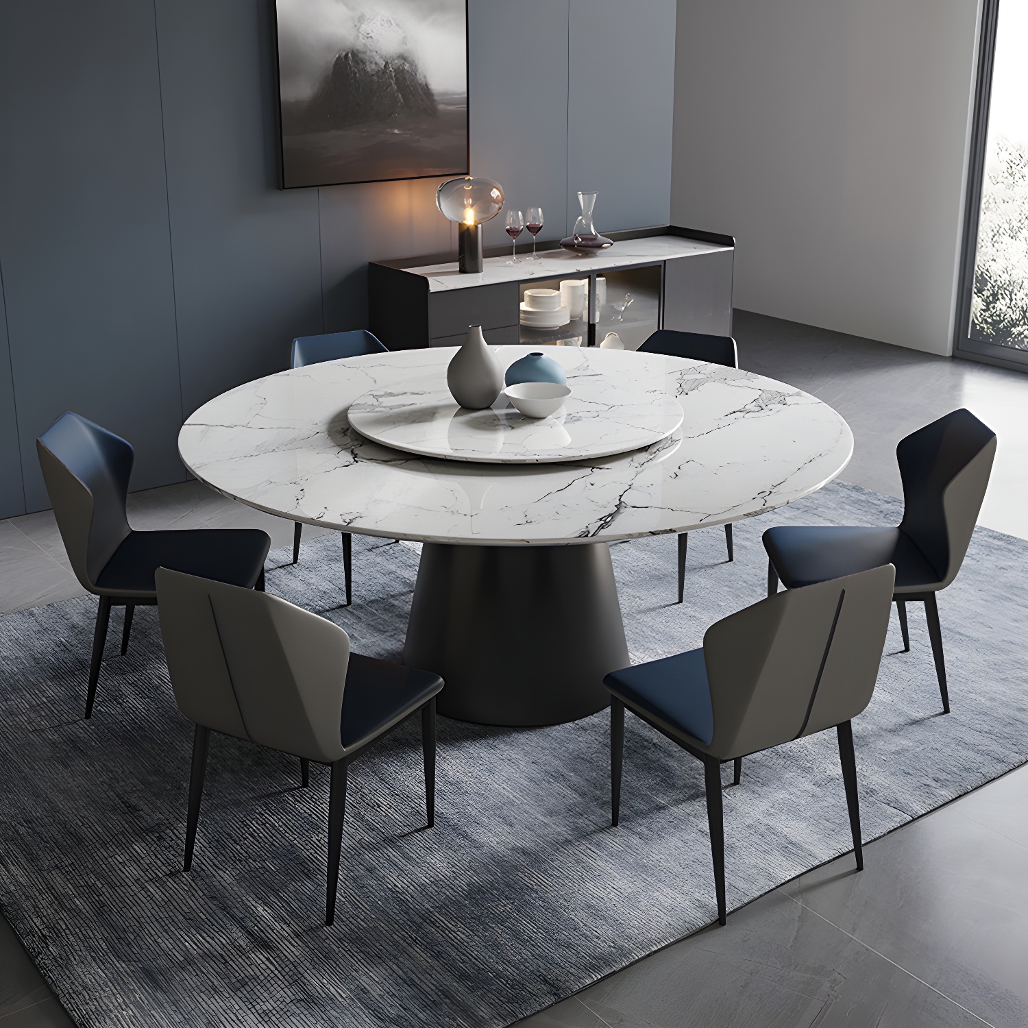 Contemporary Stone Round Dining Set 1/4/7/11 Pieces Turntable Dining Furniture for Home - image 3