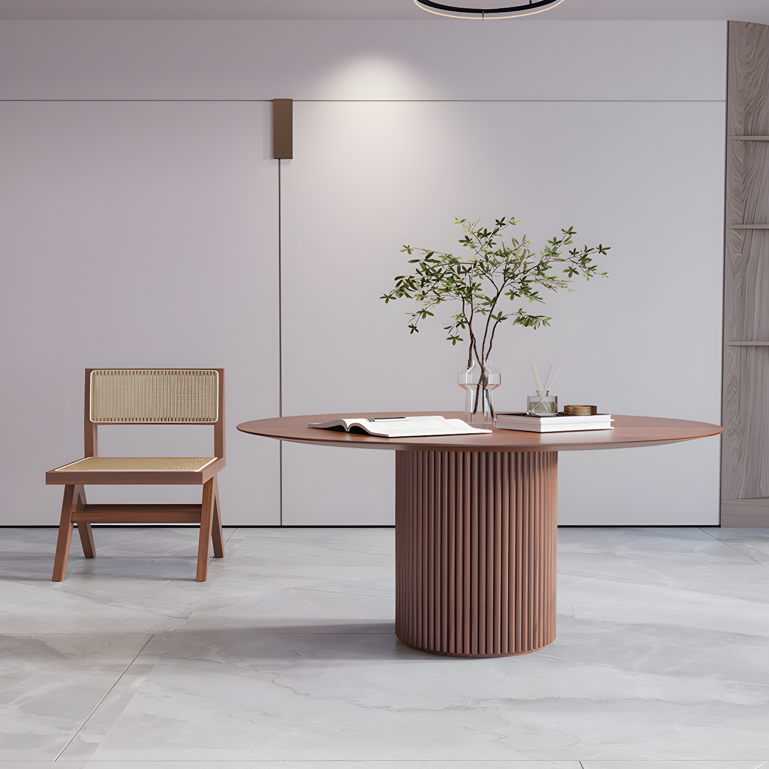 Solid Wood Round Table for Restaurant Modern Wood Table with Pedestal Base
