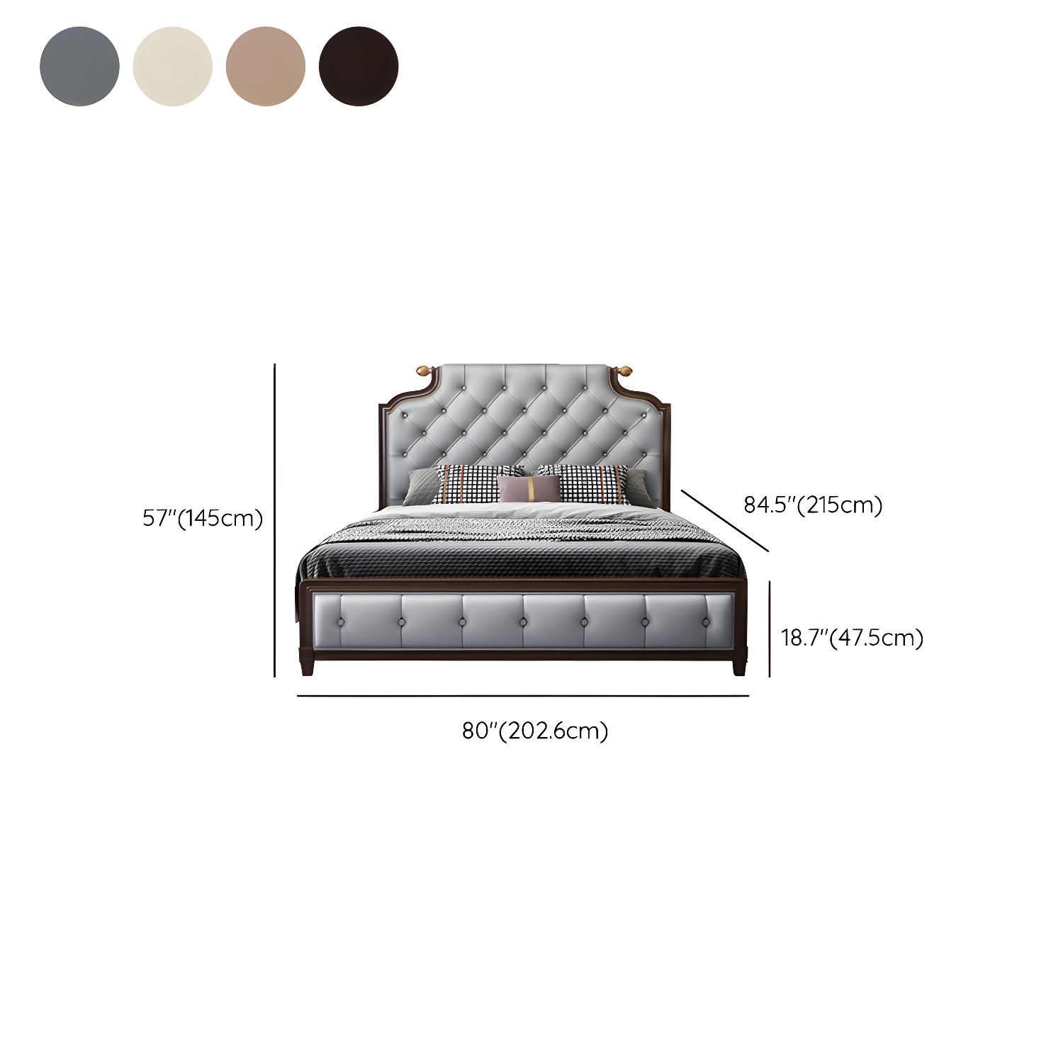 Tufted Upholstered Panel Bed with Nailhead Trim Victorian Solid Wood Bed Frame - image 12