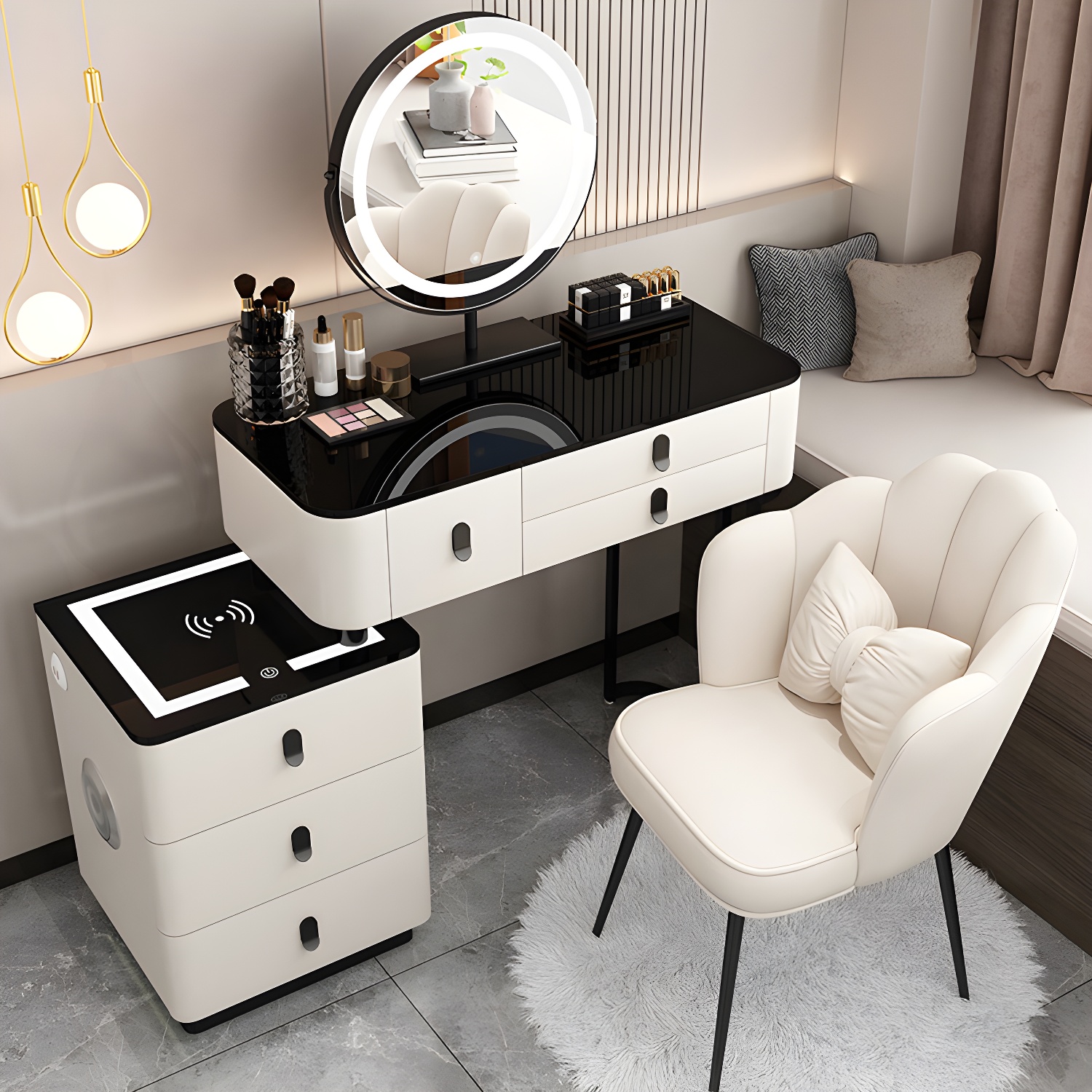 Glass Top Makeup Vanity Desk Lighted Mirror Makeup Vanity Set - image 5
