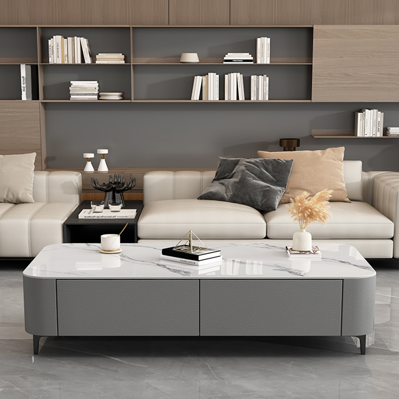 Four Leg Non-Upholstered Modern Metal Coffee Table with Storage and Drawers Standard Size - image 4