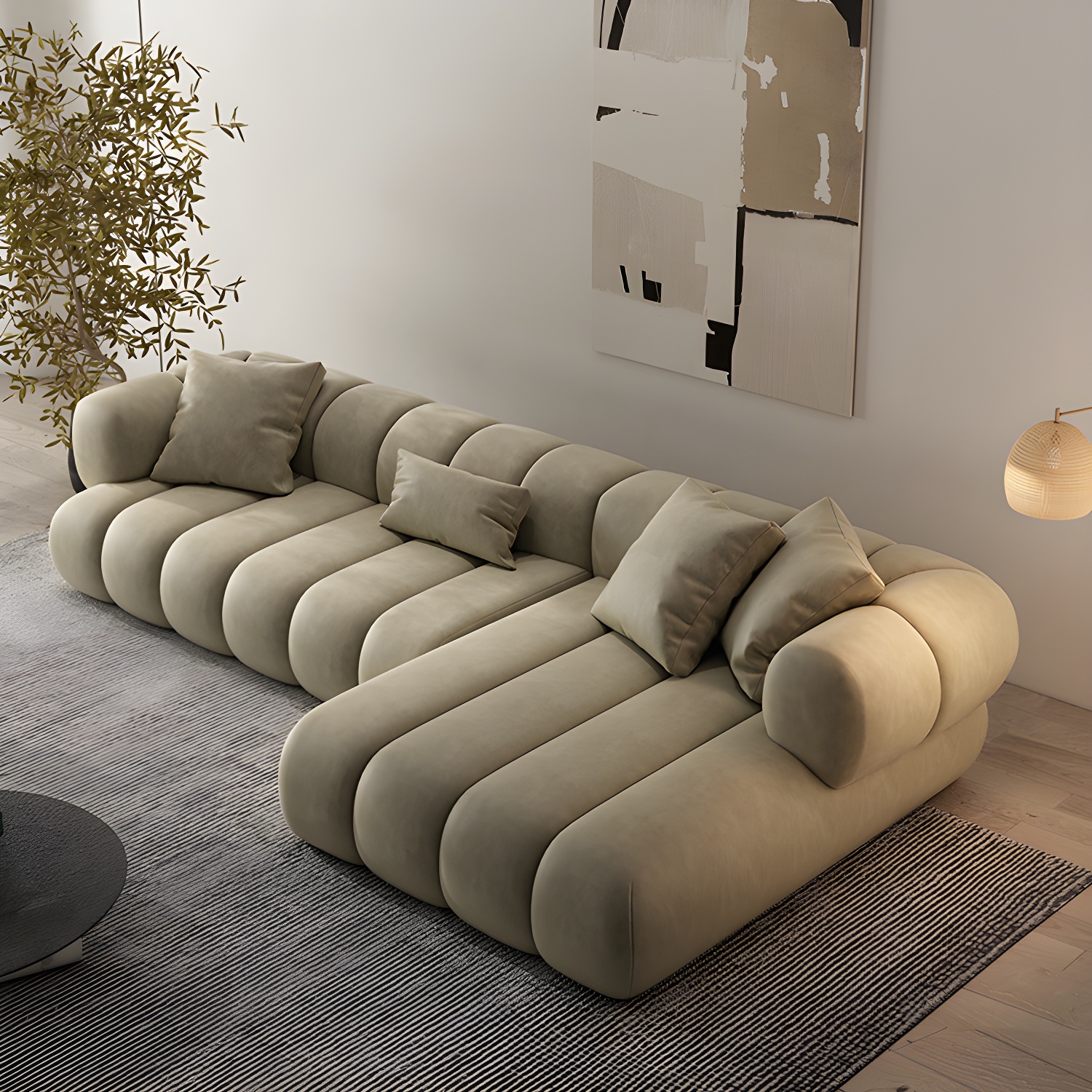 Scandinavian Green Sofa with Tuxedo Arm and Sewn Pillow Back - image 4