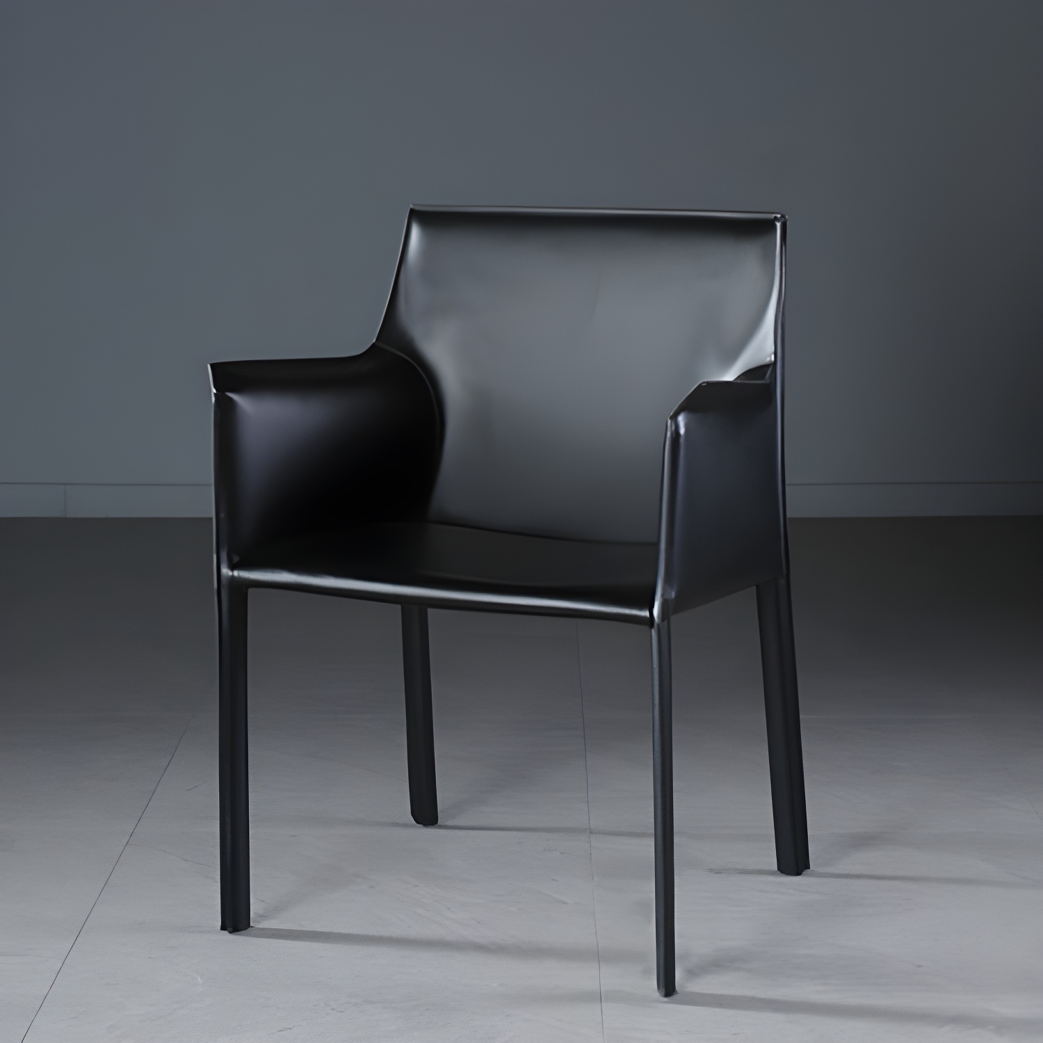 Designer Style Home Saddle Leather Arm Chair Matte Finish Solid Back Single Dining Chair
