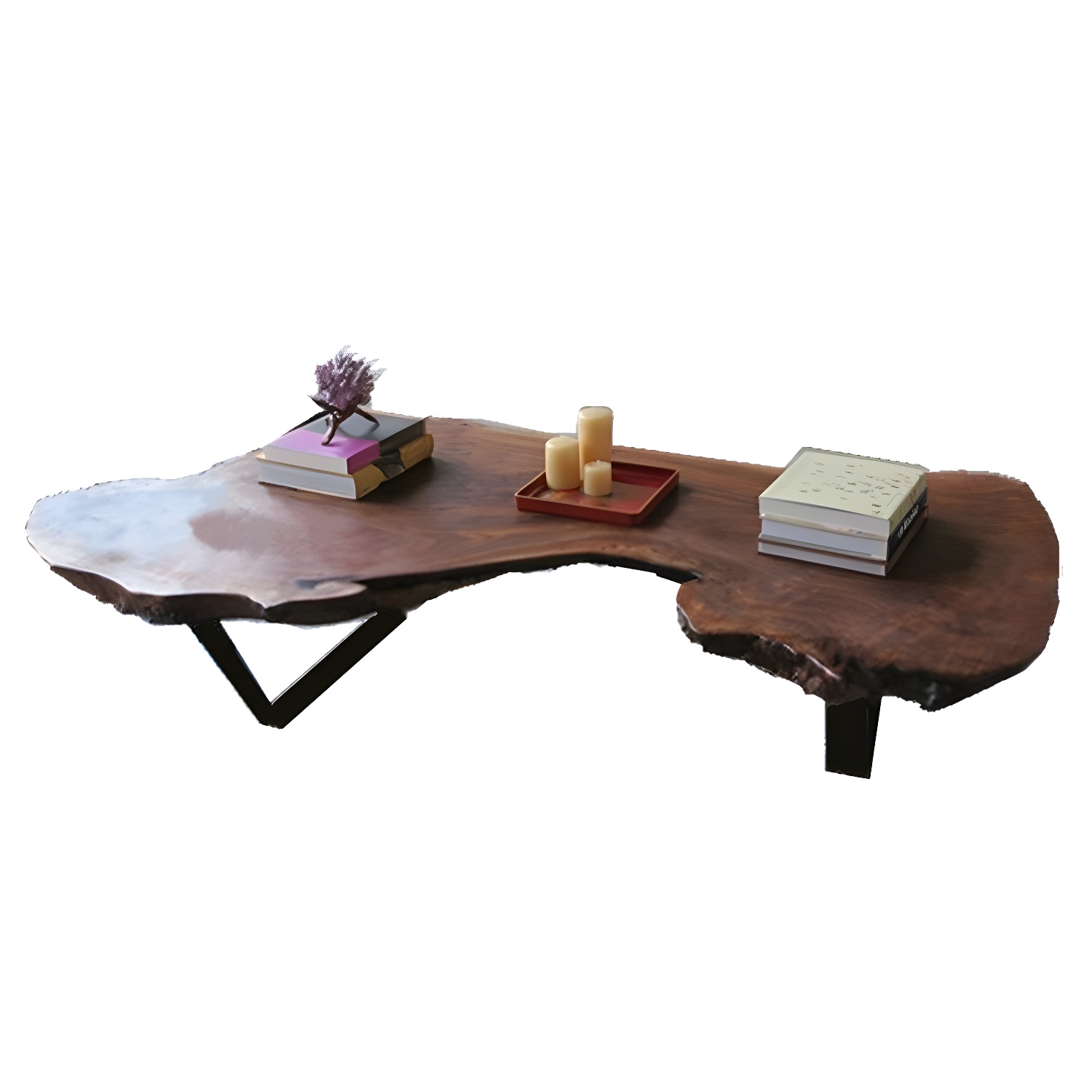 Modern Live Edge Coffee Table Geometric Red Wood Sled Cocktail Table - image 6