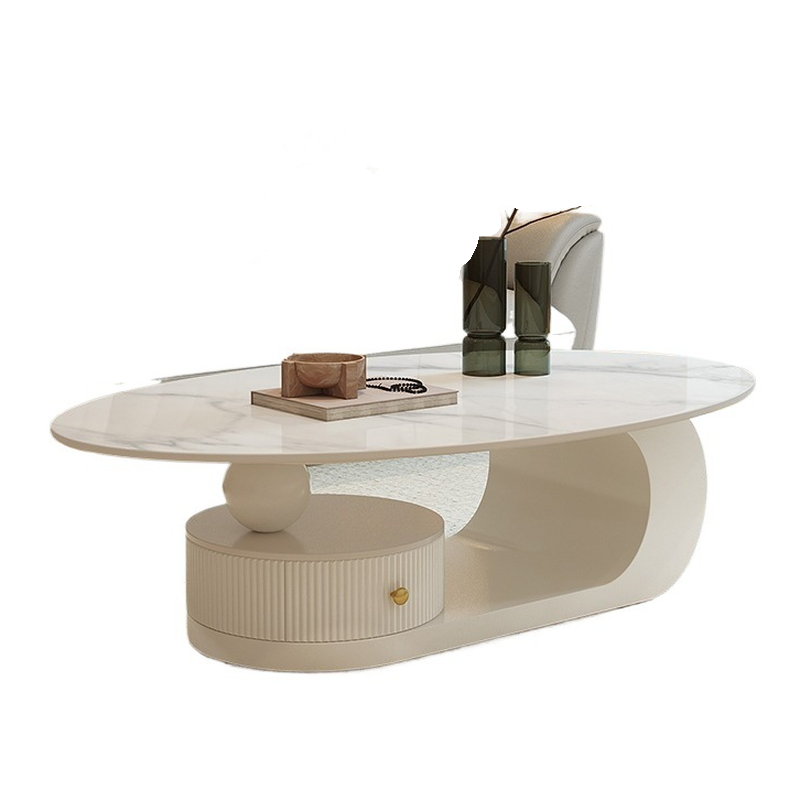 White/Black Farmhouse Single Stone Accent Table with Base, Oval Top, and 1 Drawer - image 3