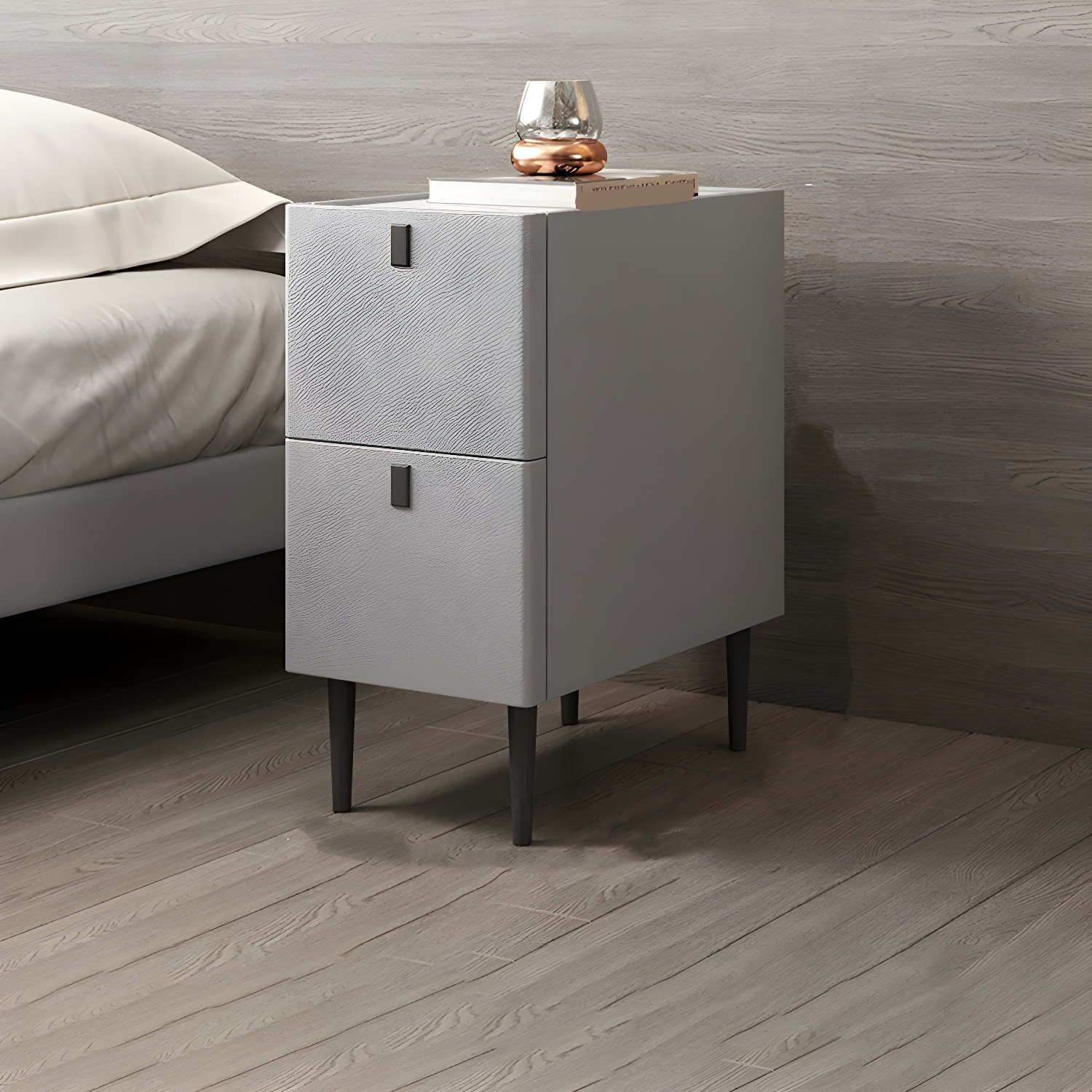 Modern Style Leather Polychromatic Choice of Black Cabinet Leg Nightstand - image 9