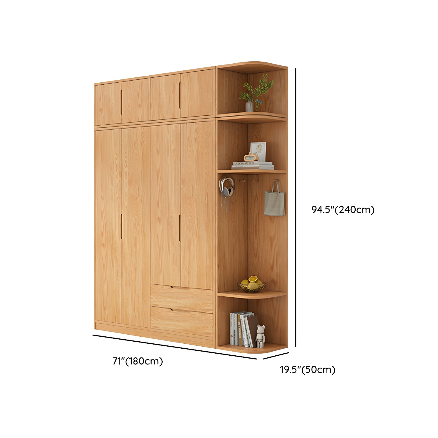 Modern Natural Wood Wardrobe Armoire with Sliding Doors, Drawers, and Shelves - image 139