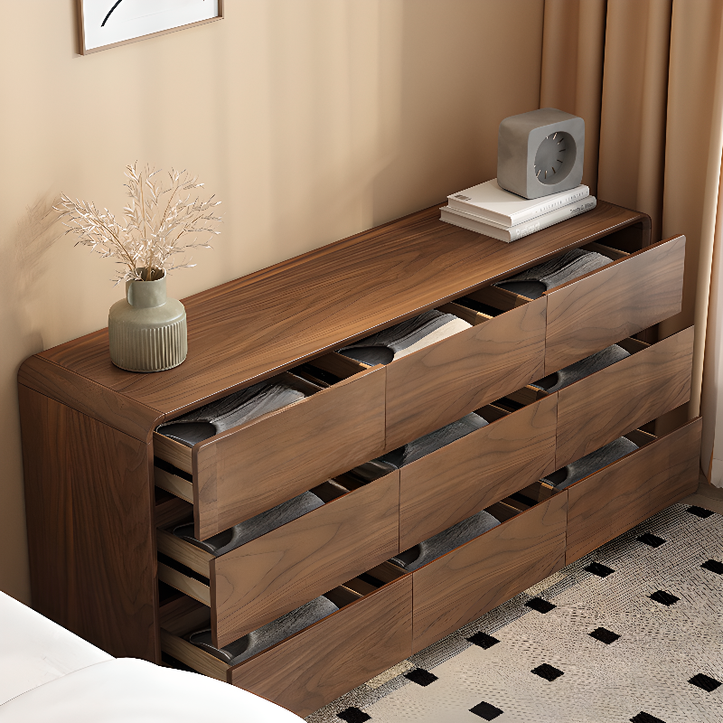 Cocoa Simplistic Natural Wood Double Dresser with 6/9/5 Drawers in Horizontal/Vertical Orientation